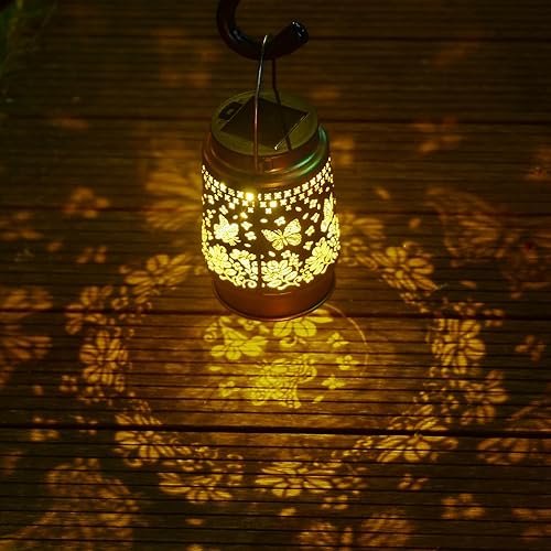 Miniatura 7 de kyoryuger Farol solar de mariposa para exteriores, decoración de jardín, luces solares RGB, regalos para mujeres, mamá, abuela, retro, de metal
