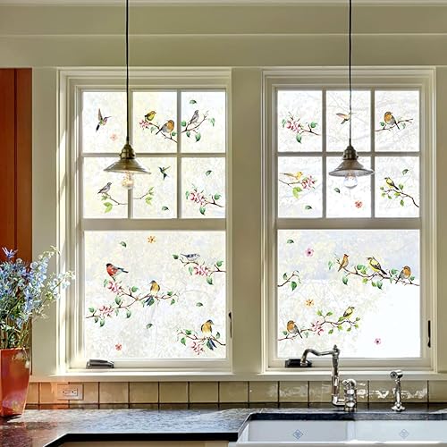 Miniatura 4 de Horaldaily 60 calcomanías para ventana de primavera y verano, ramas de pájaros para suministros de fiesta en casa, tienda, ventana, decoración de