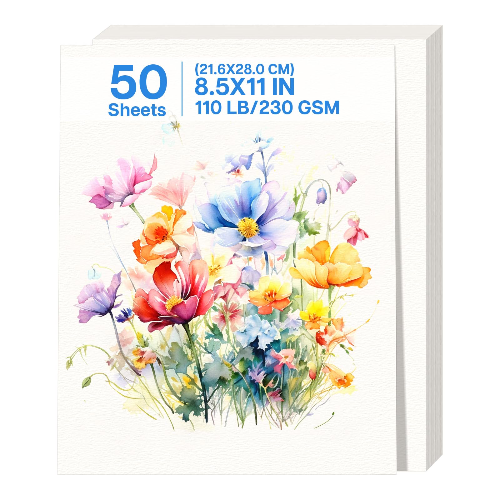 Maridergo White 50 Sheets Watercolour Paper Bulk A4 (21×29.7Cm), 110 Lb/230 Gsm Cold Press Paper A4 Watercolour Paper Pad For Kids Child Students Adults Artists