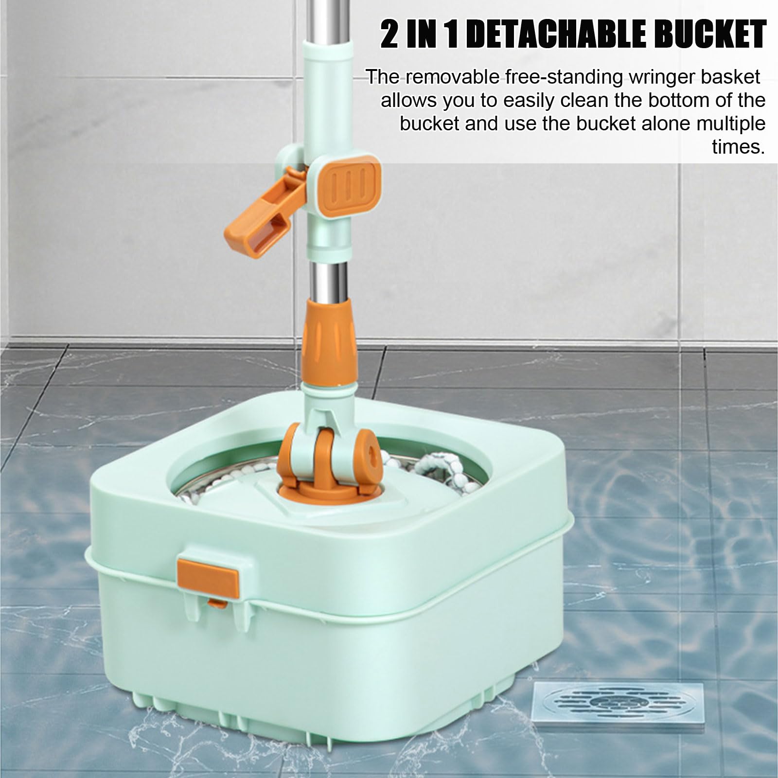 Este Cubo de fregona de Microfibra con Mango telescópico y Giro de 360° Incluye una Cesta escurridora Desmontable, es Ideal para la Limpieza de Suelos en húmedo y Polvo, e Incluye 5 Recambio