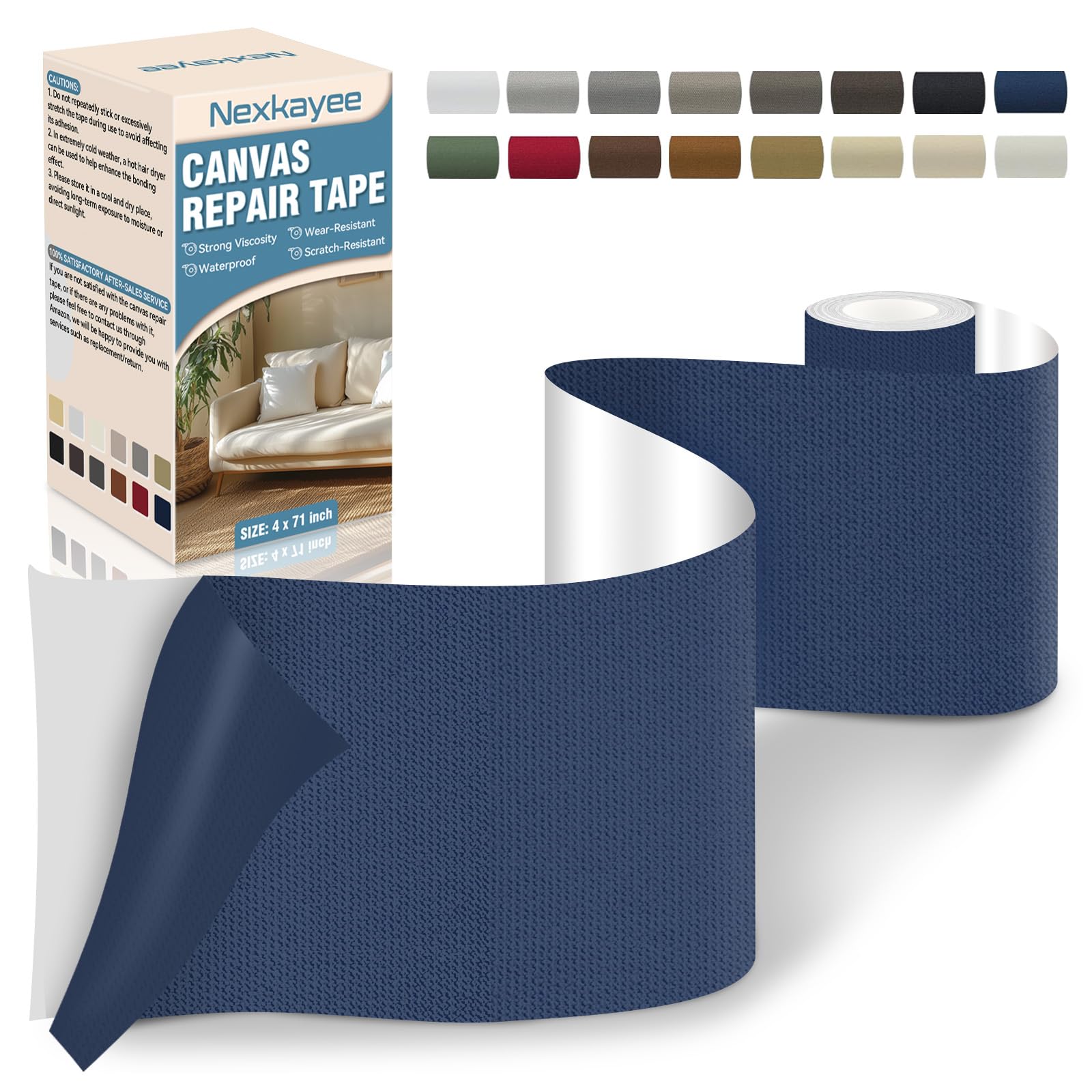 Nexkayee Canvas Repair Tape - 4 Inch X 71 Inch Self-Adhesive Waterproof Patch For Tents, Boat Covers, Furniture