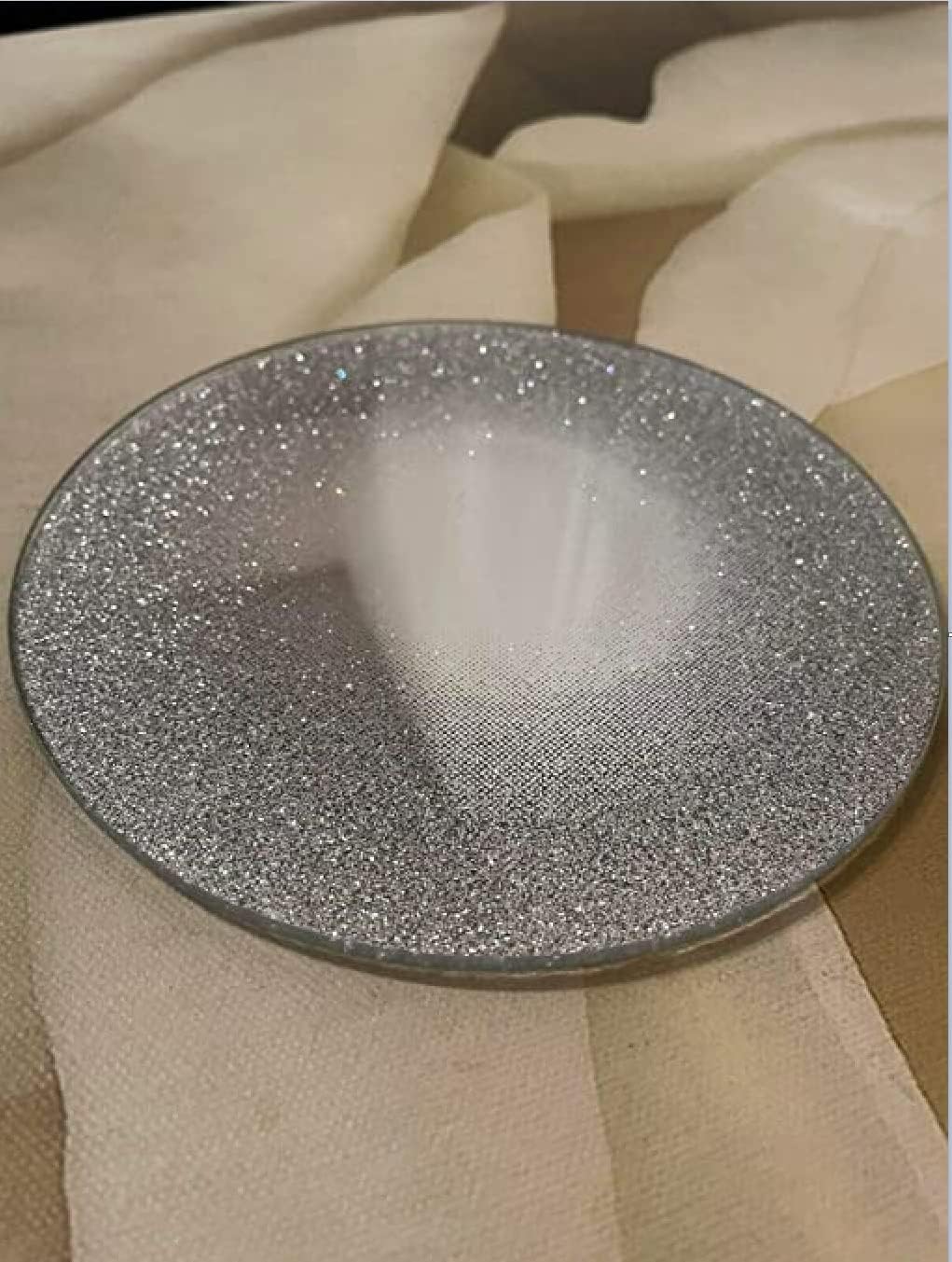 Glittery Silver Mirror Sparkle Glass Coaster Circle Bling Glitter