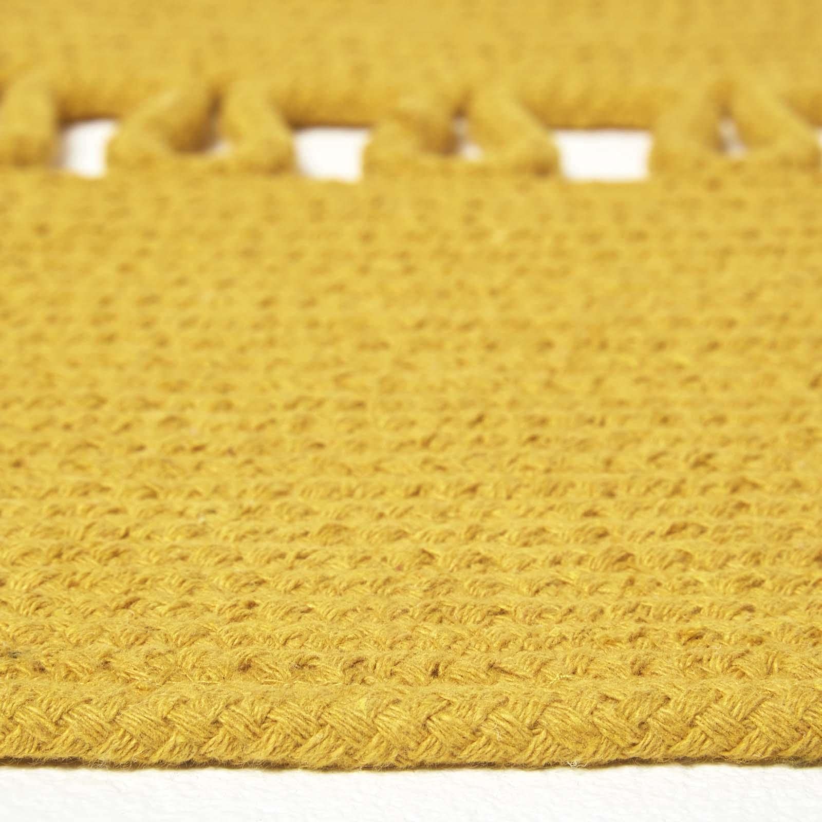 Homescapes senfgelber Teppich, rund, 120 cm, gehäkelter Teppich/Vorleger aus Baumwolle im Retro-Look mit Loop-Muster, flach gewebter Teppich für Schlafzimmer, Wohnzimmer, Flur oder Küche, gelb
