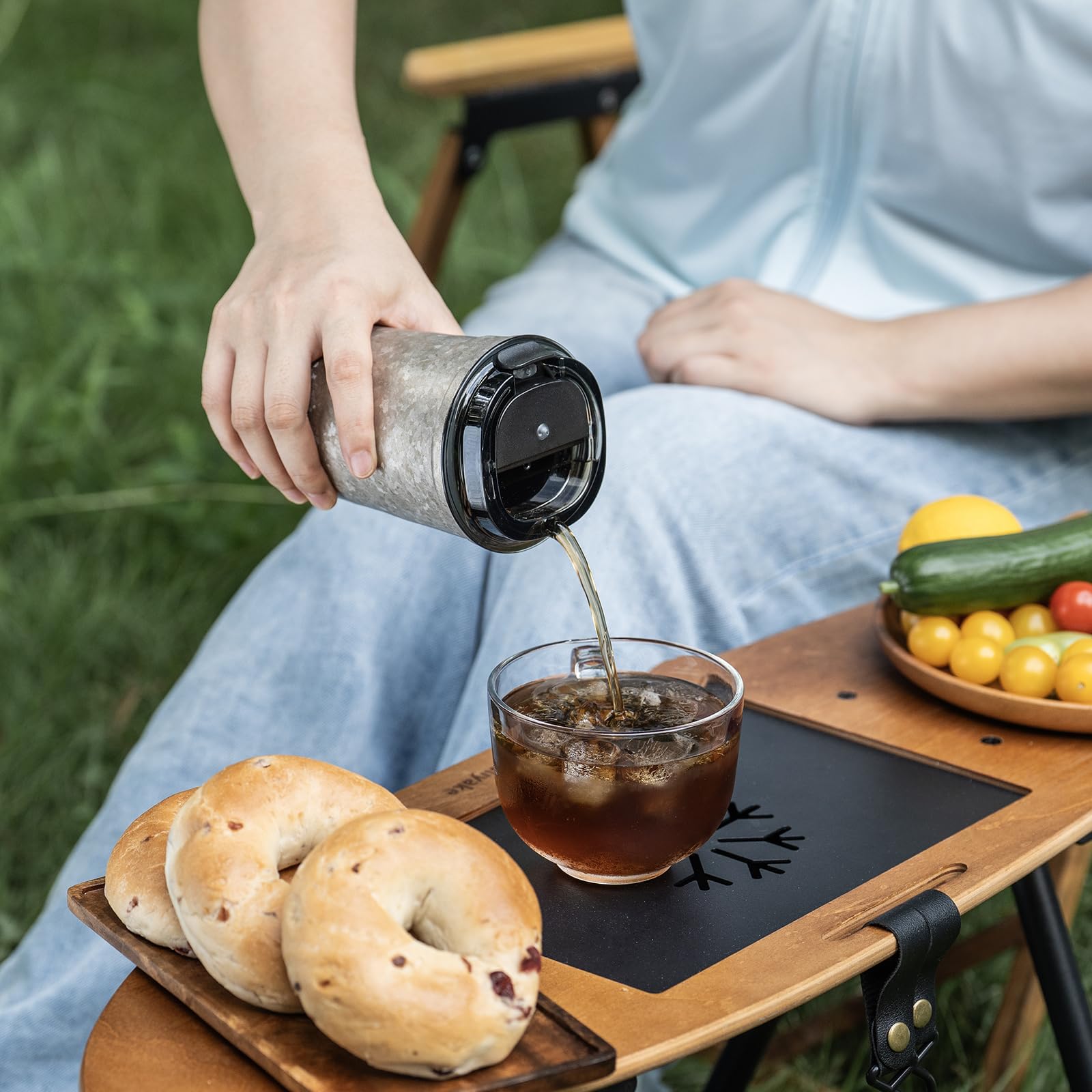 iBasingo Titan Kaffeetasse 500ml Isolierbecher Ultralichter Doppelwandiger Vakuum Reisebecher mit Schiebe Deckel, Spülmaschinenfest, für Camping, Büro, Auto, Outdoor Ti3235A