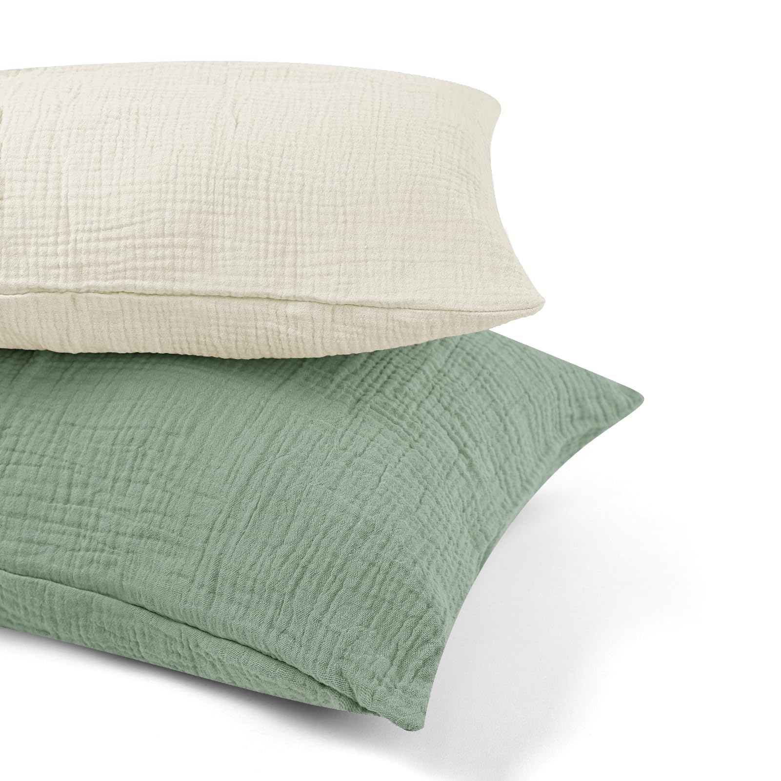 CARUILI Muslin Toddler Pillowcase for 13 X 18 Pillow, 2 Pack Small Travel Pillow Cases Covers with Envelope Closure, Soft & Breathable Kids Pillowcase for Girls Boys, Apricot & Green