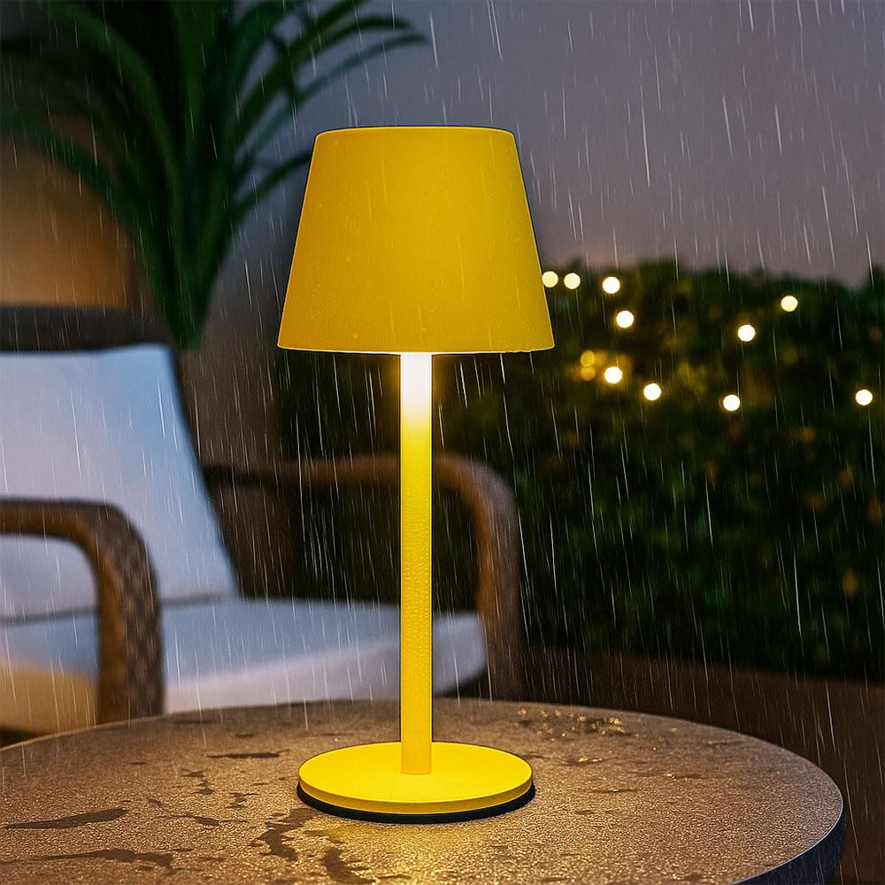 Außenleuchte Tischlampe Akku Tischleuchte Touchdimmer Flaschenaufsatz CCT, gelb, USB-C, LED 3W 200Lm warm-kaltweiß, DxH 11,5x36 cm