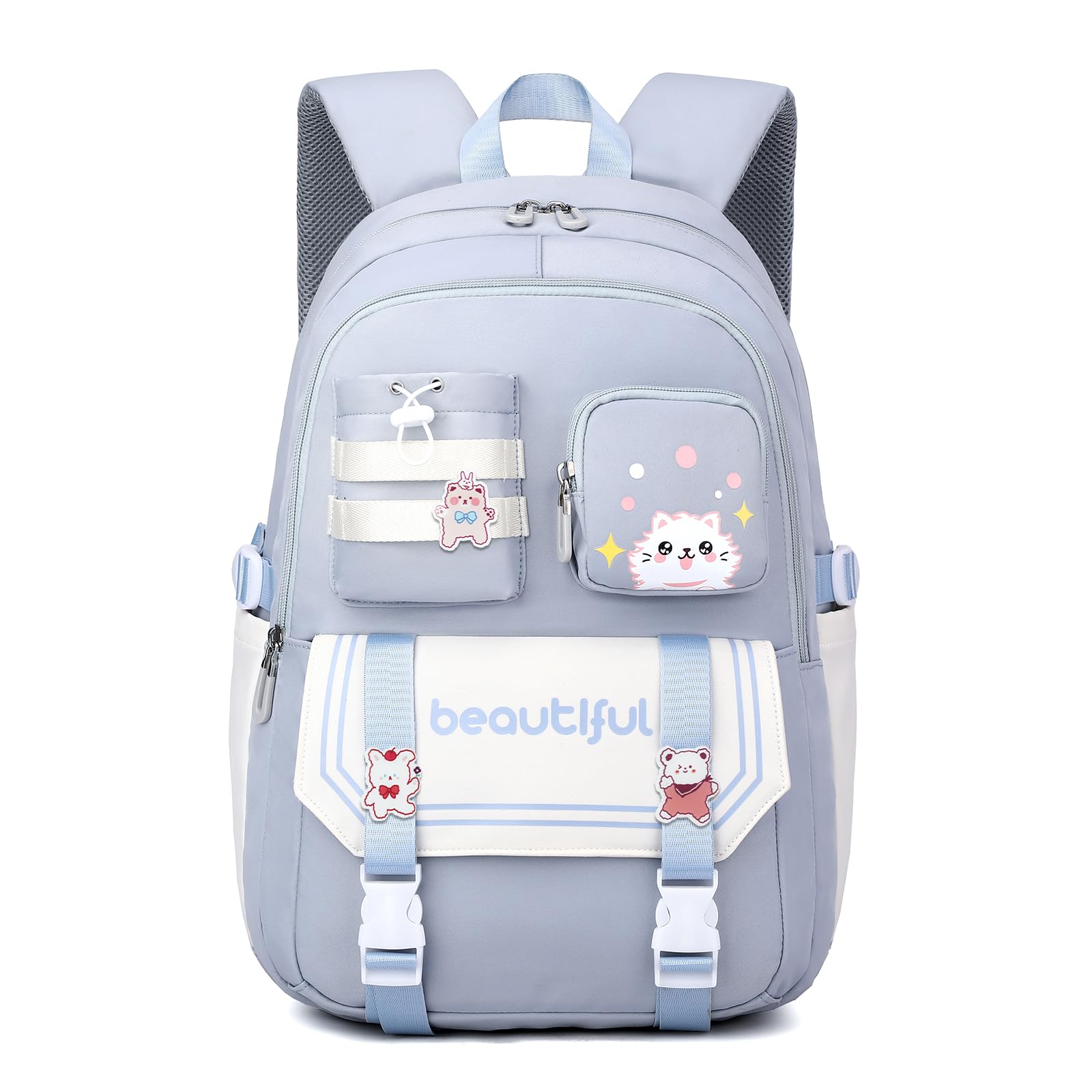 IvyH Sac A Dos pour Enfant Adolescentes Cartable Fille Primaire, Kawaii Sac D'école pour Fille Garçon 8 10 à 16 ans, Sac Ecole Léger et Imperméable, 30x20x46 cm, Bleu