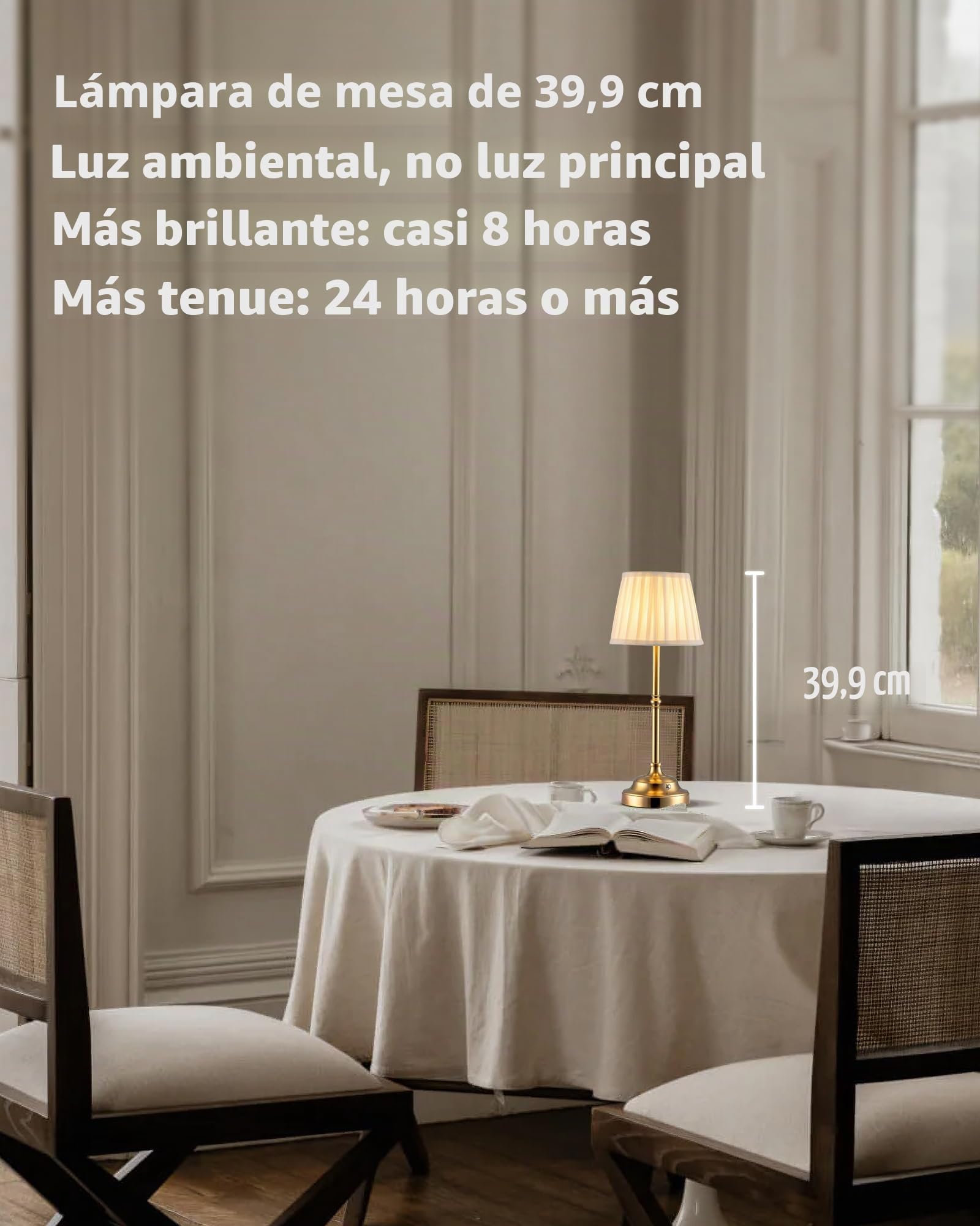 KDG Lámpara de mesa inalámbrica portátil, lámpara de escritorio con pantalla de tela, iluminación recargable de 4000 mAh, luz regulable para comedor, dormitorio, mesita de noche, bar, luz nocturna