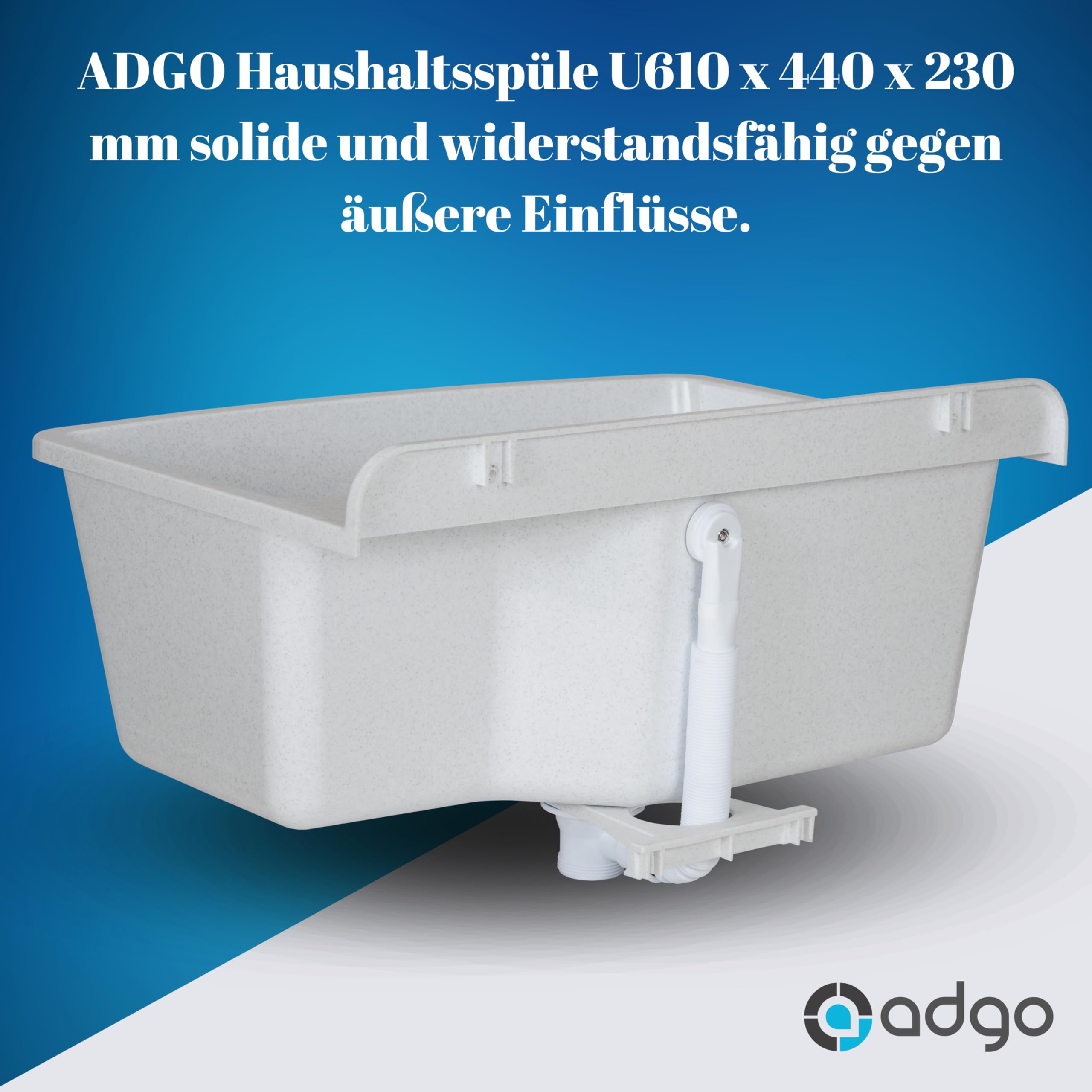 ADGO Lavello da Cucina a Camera Profonda per Uso Domestico con Batteria, Rubinetto e Contenitore per Dispenser di Sapone, per Giardino, Garage, Cantina, Bagni, Officina, Fabbrica Industriale, Bianco