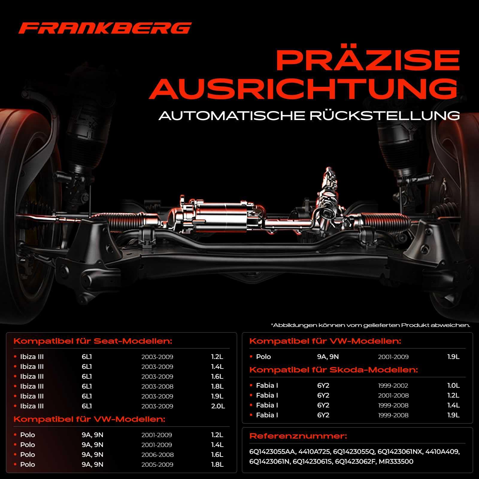 Frankberg Lenkgetriebe Servolenkgetriebe Kompatibel mit Polo 9A 9N Fabia II 542 Ibiza III 6L1 Cordoba 6L2 Rooms.ter 5J Fox Schrägheck 5Z1 5Z3 5Z4 für Linkslenker Replace# 6Q1423055Q