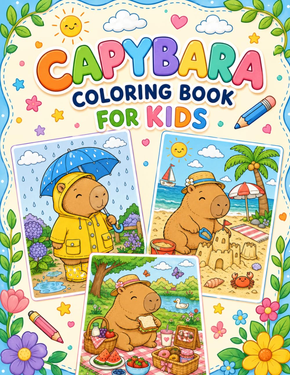 Capybara Coloring Book for Kids Cozy Animal Adventures and Fun Pages: Cute capybara coloring activities for children ages 4 to 8 with relaxing scenes, playful animals, and easy large illustrations