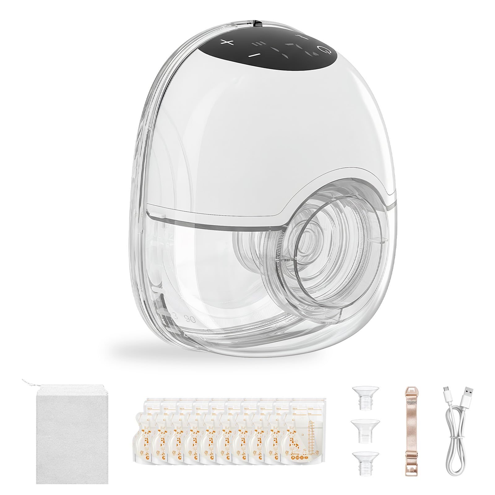 TOPCHANCES Hands Free Breast Pump,Wearable Breast Pump Electrical 4Modes 12Levels,45dB Ultra Quiet Wireless Pump,with 10 Milk Storage Bag and 17/19/21/24mm Flange,BPA Free(Touchscreen,White-1PC)