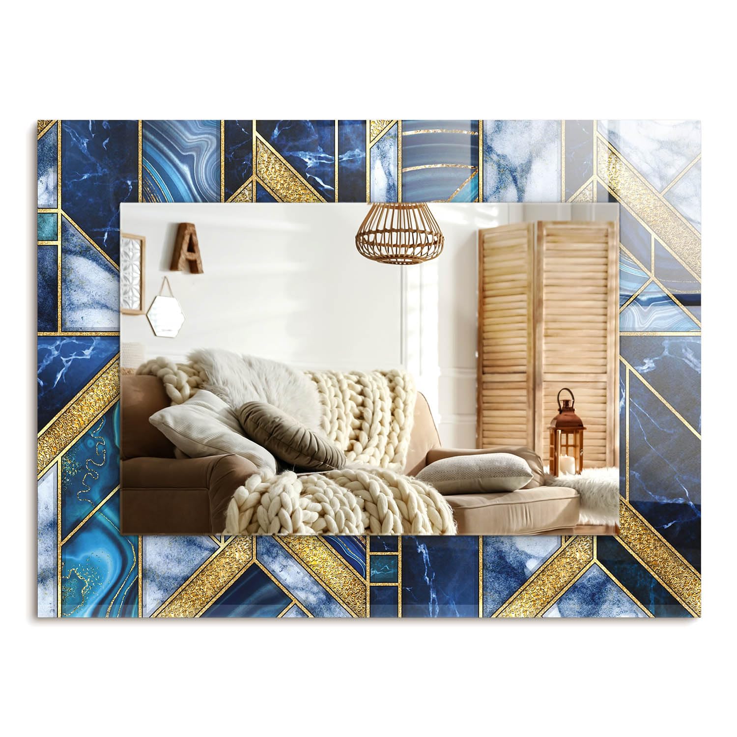 Miroir rectangulaire 80x60 cm à motif mosaïque géométrique pour mur