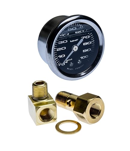 VMS RACING Medidor de presión de combustible relleno de líquido de 0-100 PSI con kit de adaptadores en cara negra, números plateados compatibles con