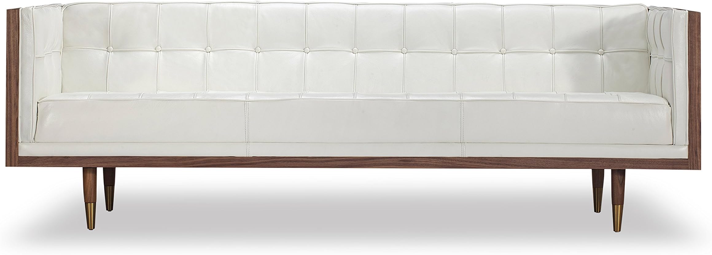 Woodrow Midcentury Modern Box Sofa, White Aniline Leather/Walnut