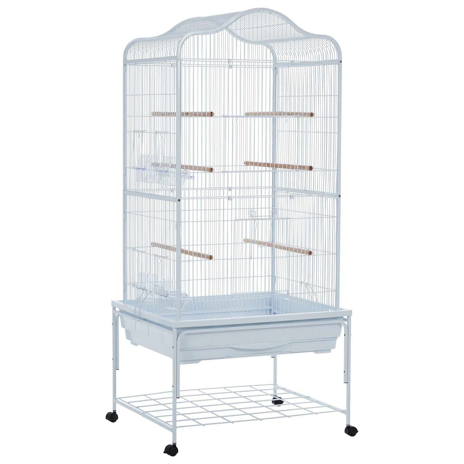 Carbon Steel Bird Flight Cage with Rolling Stand and Storage Shelf, Large Metal Aviary for Cockatiel Sun Conure Parakeet Finch Budgie Lovebird Canary, Slide-Out Grate