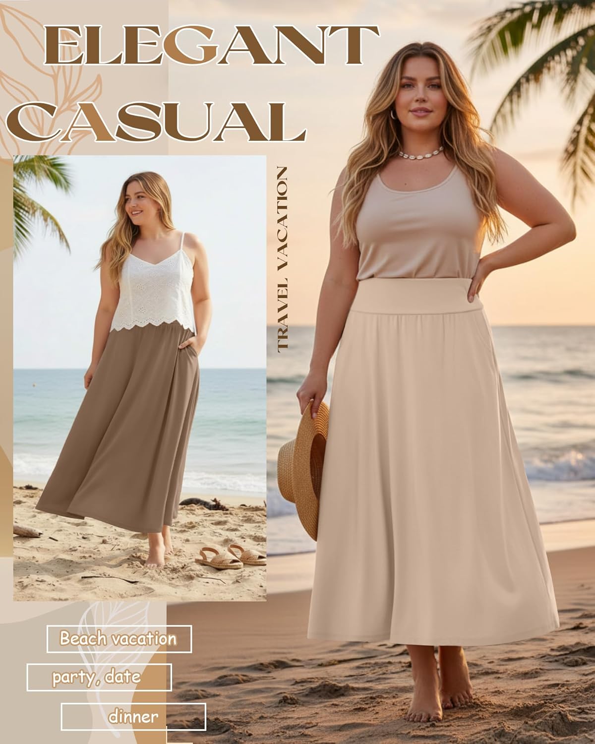 3 Pack Plus Size Maxi Skirts for Curvy Women Flowy Casual High Waisted Ankle Length a Line Long Skirt with Pockets - Image 6