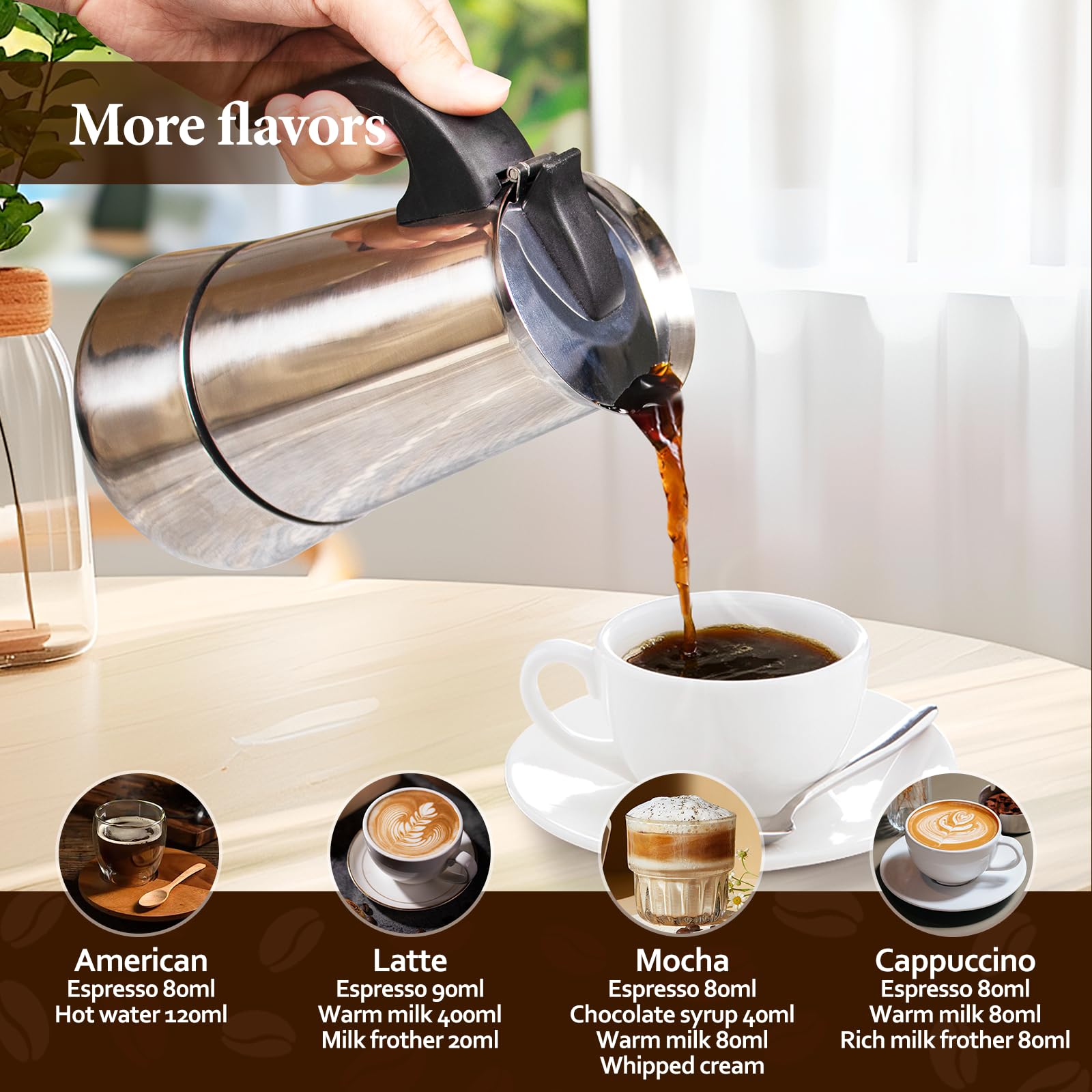 Cafetera italiana para 2 tazas, 100 ml, 3.5 onzas, cafetera espresso de acero inoxidable, cafetera clásica adecuada para cocinas de inducción, estufa de gas, estufa de alcohol, estufa