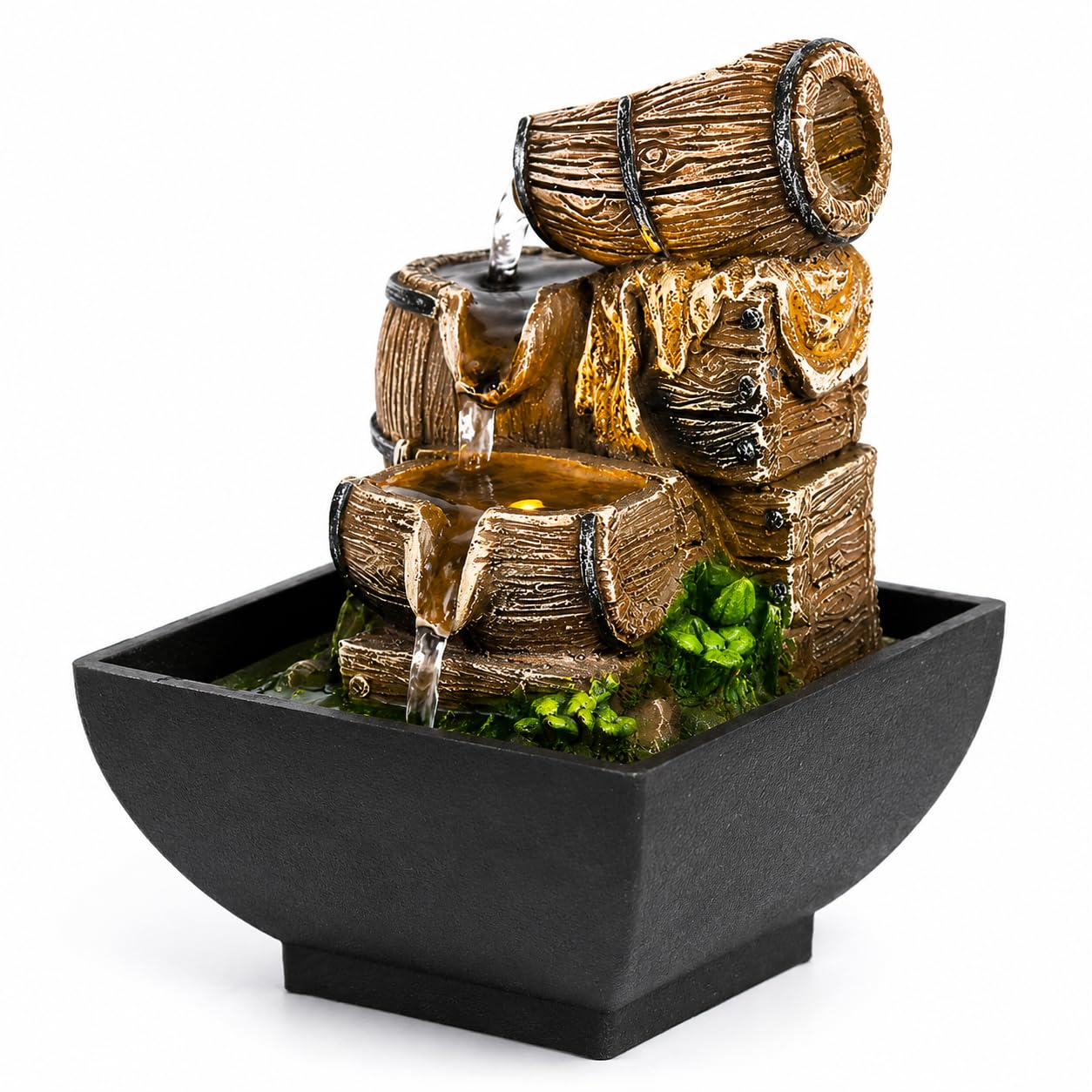 Zen Tabletop Water Fountain, Rustic Barrel Design, Indoor Relaxing Water Feature, Office Decor, Housewarming Gift-image-27