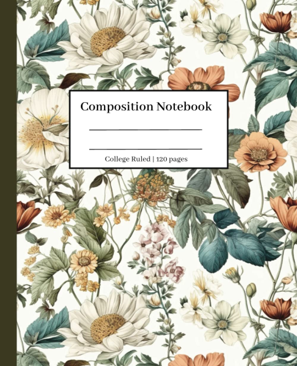 Composition Notebook College Ruled: Ornamental Flowers Vintage Pattern | Cute Aesthetic Journal For School, College, Office, Work | (Art Hub Vintage Collection)