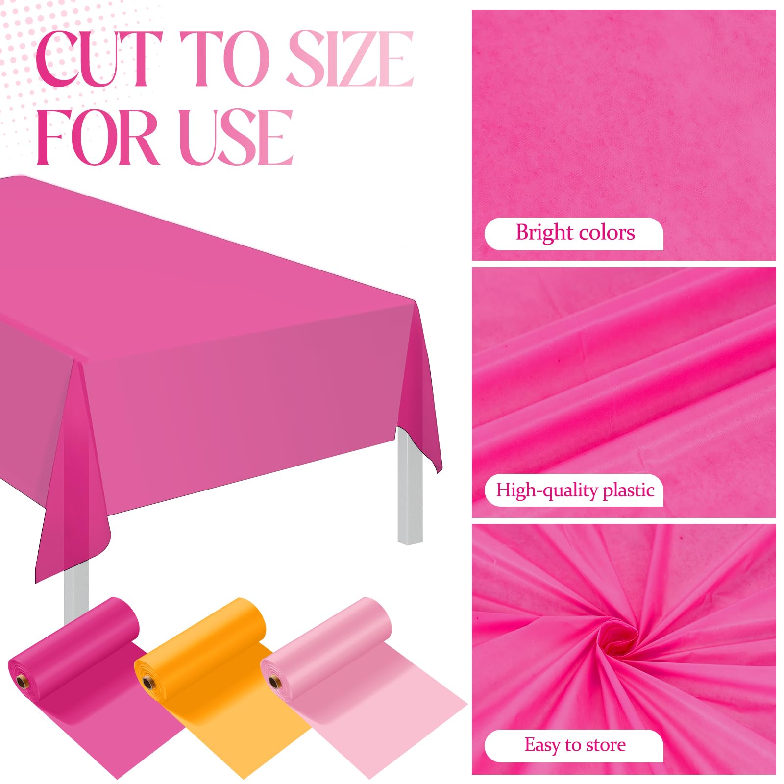 Blulu 3 rotoli da 101,6 x 30,5 m, tovaglie in plastica usa e getta per feste al tramonto rosa e arancione, copertura per tavolo fai da te, decorazione per matrimoni, compleanni, battesimi, tende