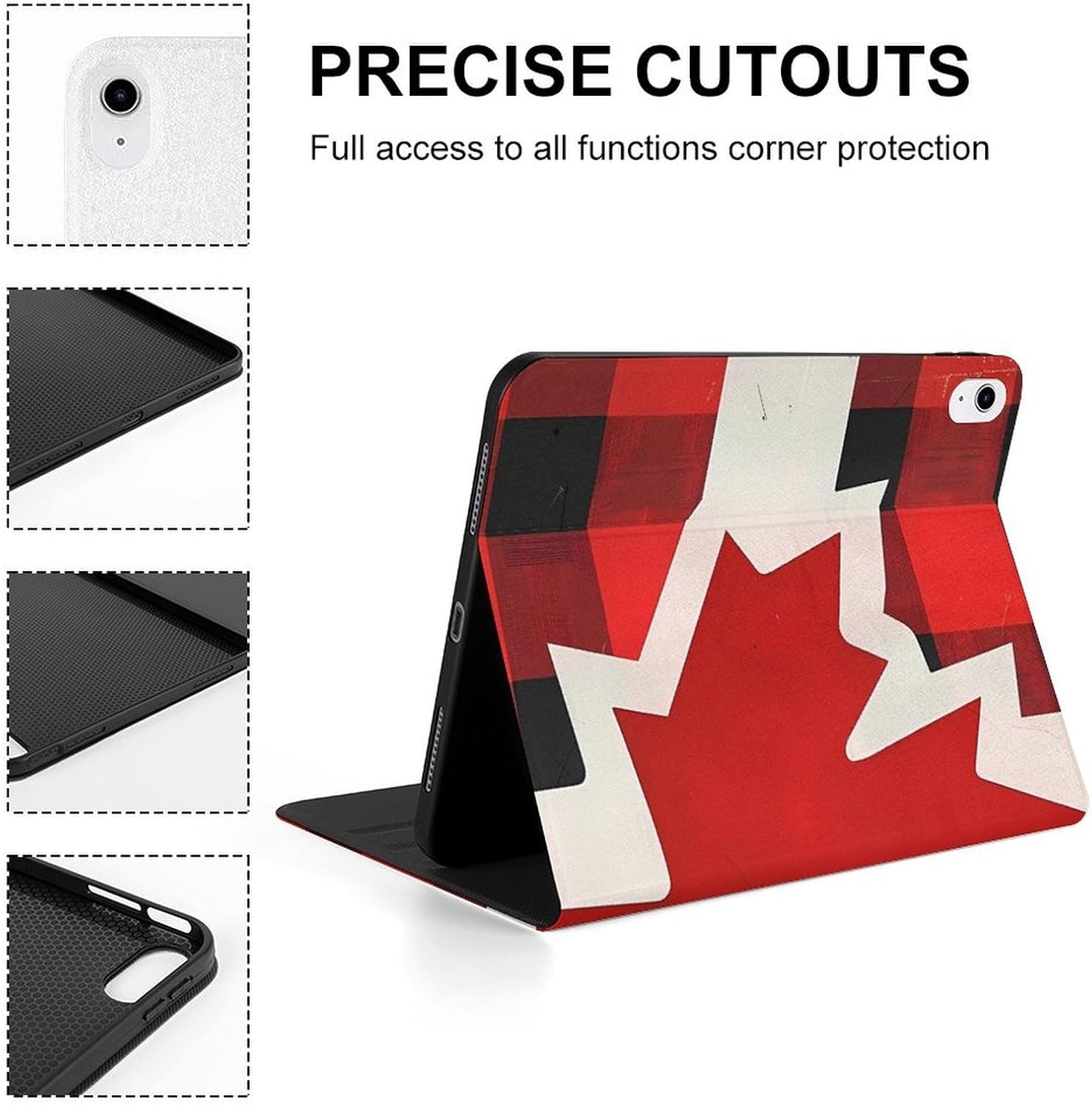 Canadian Flag Farm Buffalo Plaid Printed Case Trifold Stand Protective Cover Compatible with iPad 10代 (10.9in)