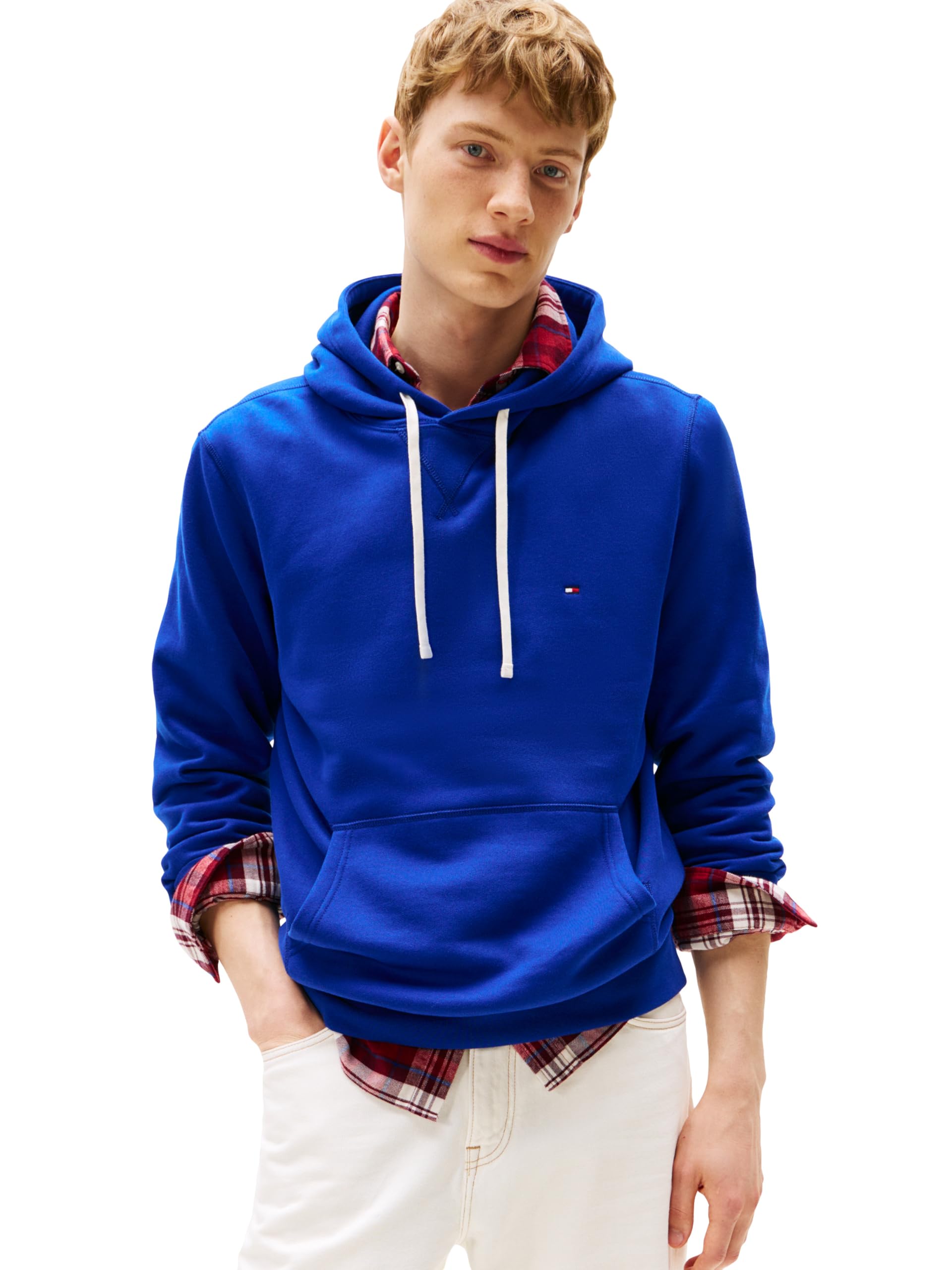 Tommy Hilfiger Męska bluza z kapturem z litego polaru o średniej wadze, dostępna również w dużych i wysokich rozmiarach, Klin niebieski, M
