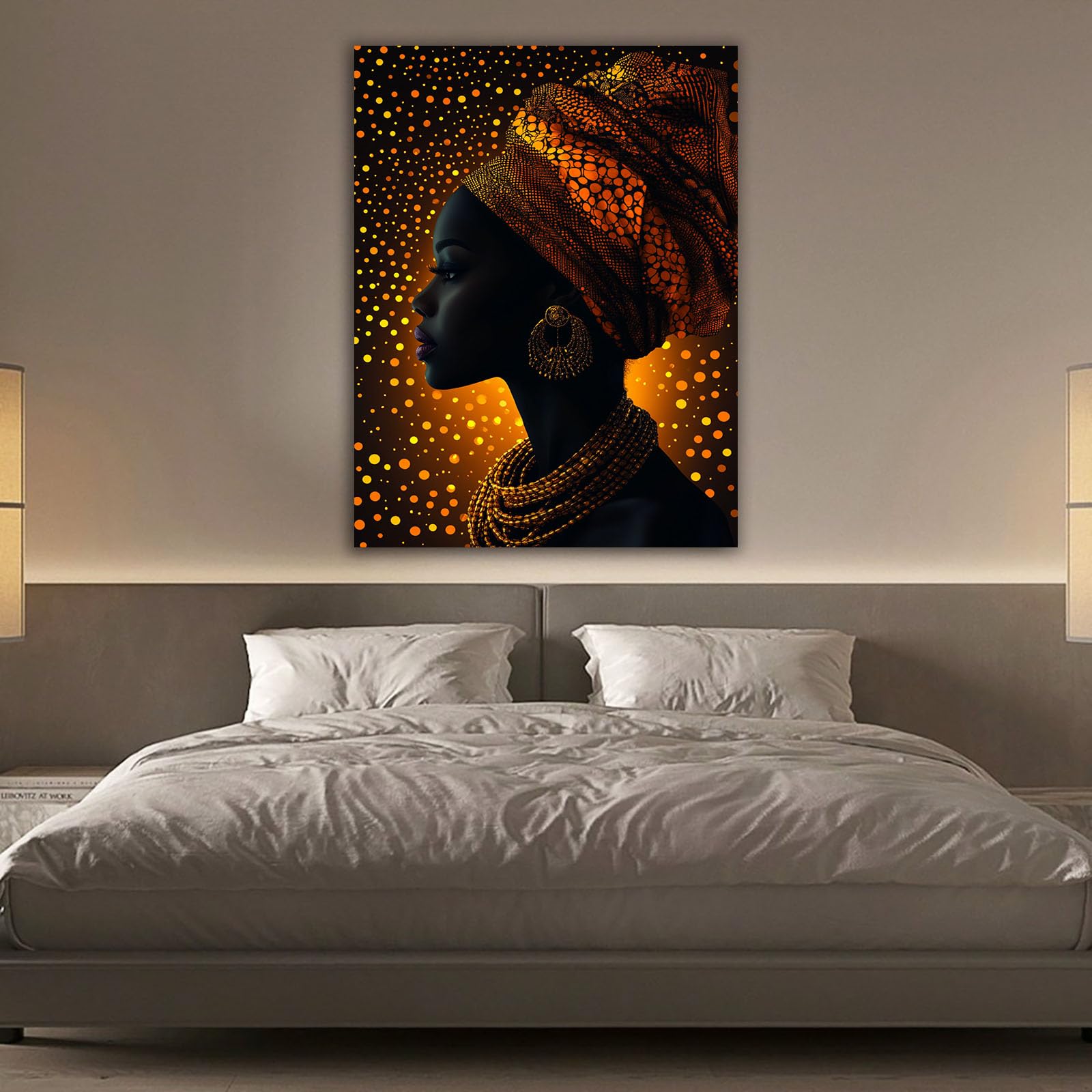 BOHUO Wandbilder Afrikanische Frau Bild Leinwand XXL Bunter Minimalismus Moderne Weibliches Wohnzimmer, Schlafzimmer, Home Decoration Poster(Gold 78)-70x100cm Gerahmt