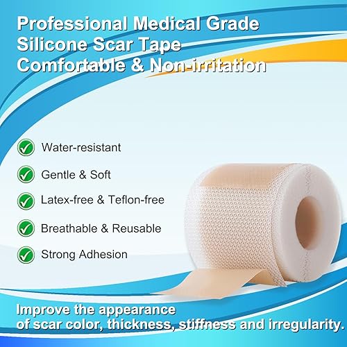 Miniatura 2 de Cinta de silicona de grado médico para cicatrices quirúrgicas (1.6 pulgadas x 157 pulgadas - 13.1 ft), hojas de silicona profesional para cicatrices