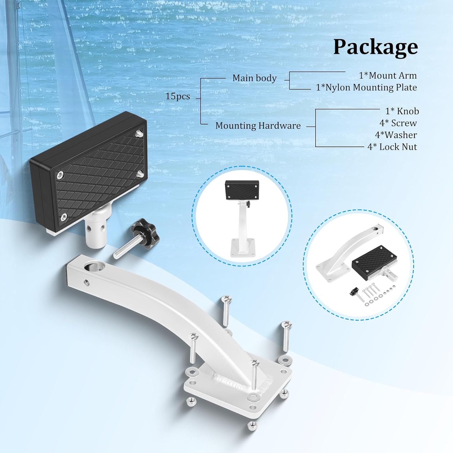 Aluminum 90 Degree Adjustable Trolling Motor Deck Mount for Clamp-on Type Electric Trolling Motors, for Boats with a Flat Stern Surface 丨Adjustable Angle丨Quick Removal丨Good Weld