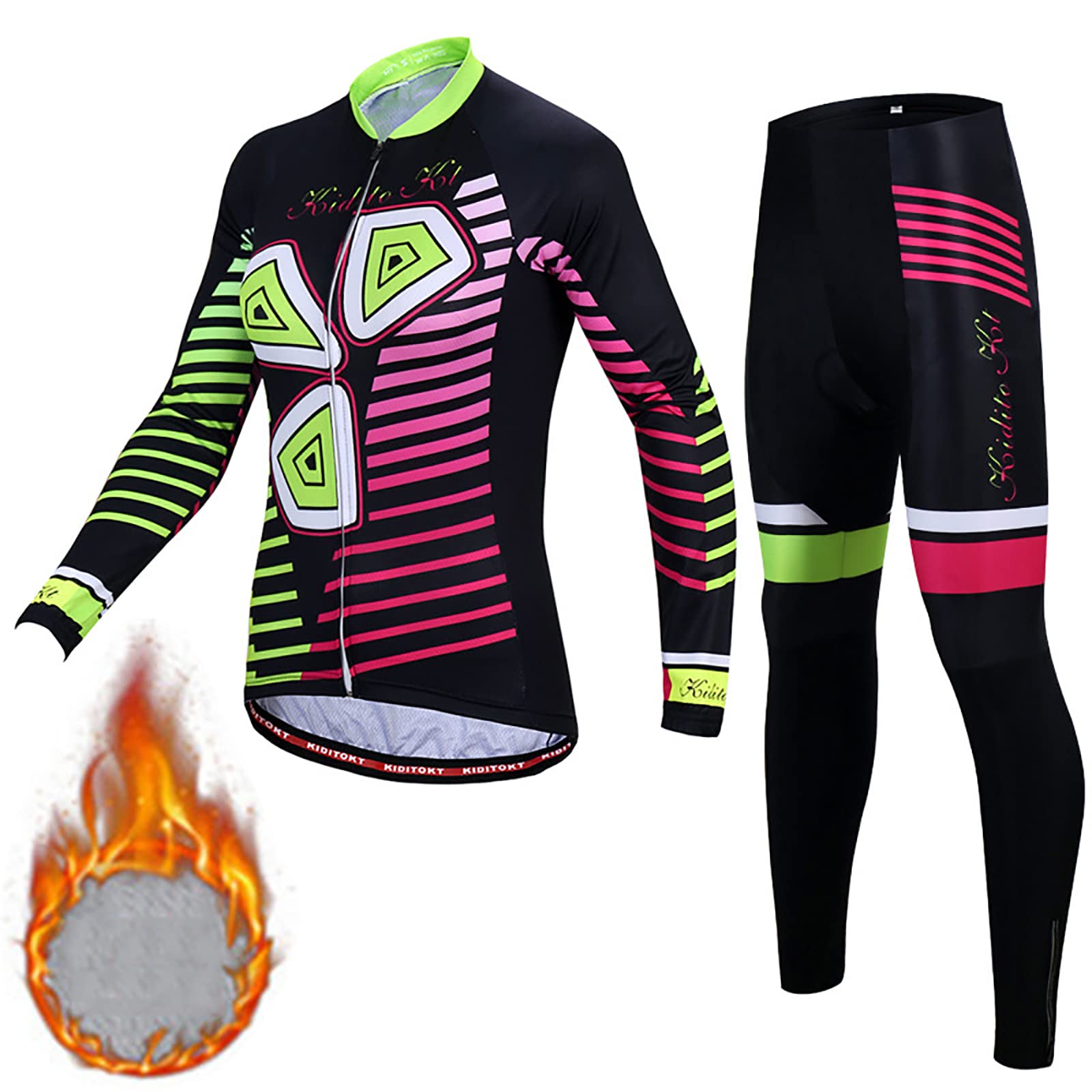 Completo Ciclismo Donna Set Invernale Termico Ciclista Vestiti Maniche Antivento Lunghe Sport Body Tuta Pantaloni Lunghi Bici Traspirante Specialized Ciclismo Asciugatura Rapida MTB XD22