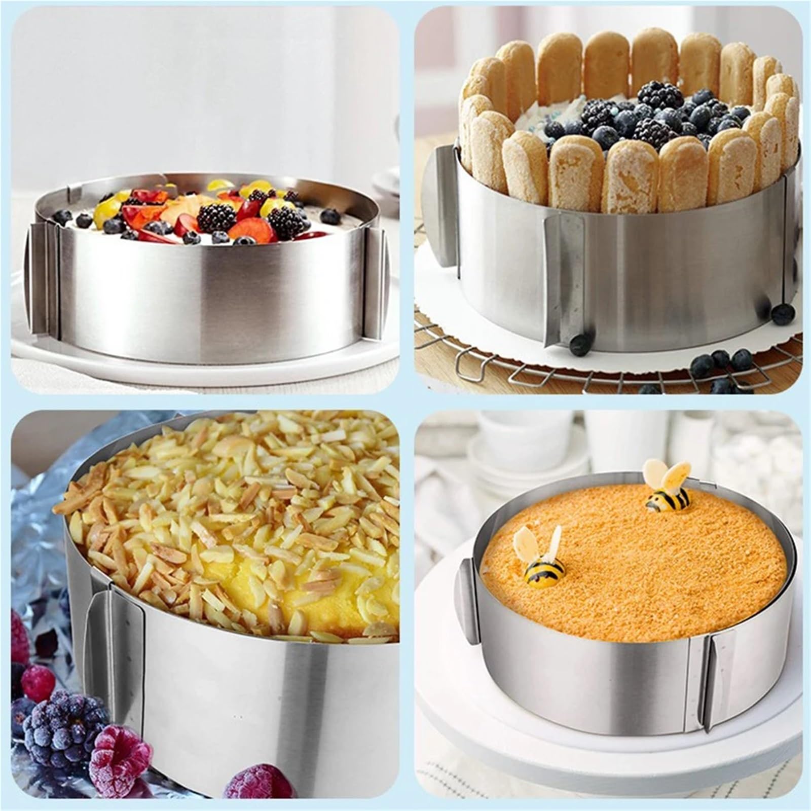 Anillos Para Tartas 1 molde for pastel, anillo for pastel, redondo ajustable de acero inoxidable, molde for pastel de 6 a 12 pulgadas, suministros for hornear pasteles de cocina, anillos for comida y