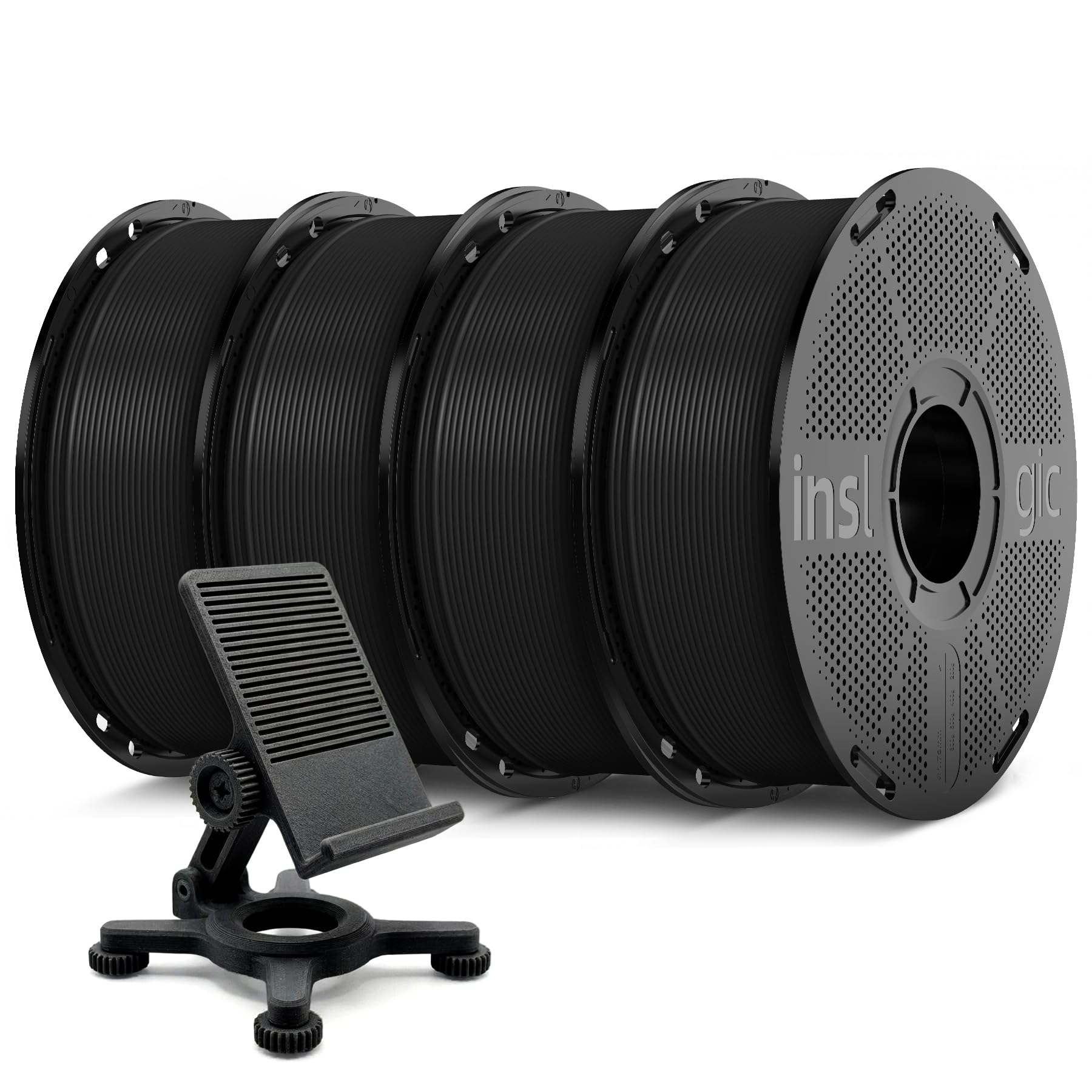 Inslogic Wstępnie wysuszony filament PETG Pro 1,75 mm, mata o dużej prędkości PETG Pro, pasuje do większości drukarek 3D, pakiet 4 kg (4 czarny)