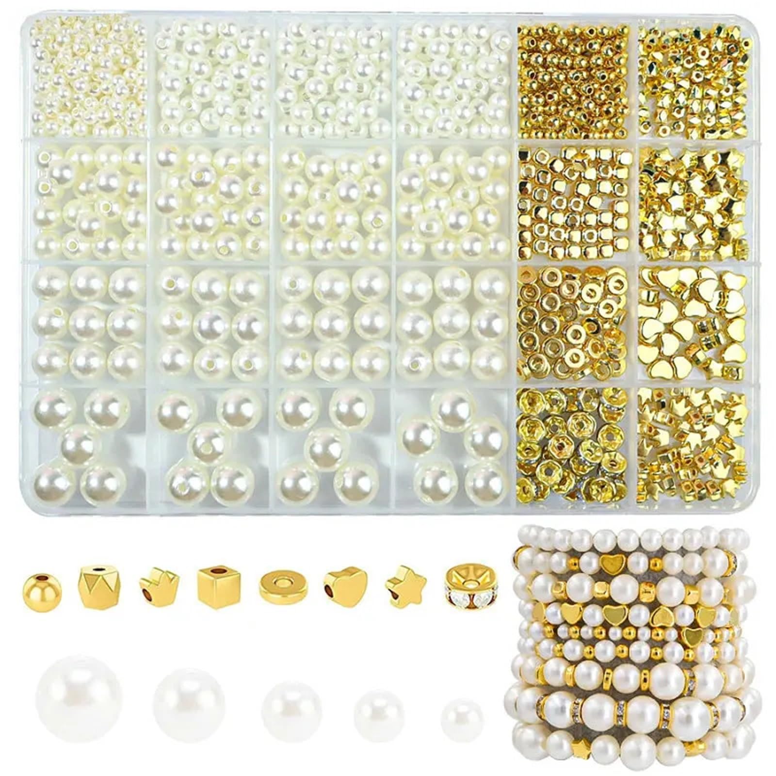 Armband Bastelset Goldene Abstandsperlen for die Herstellung von Armbändern, verschiedene DIY-Perlen, Acryl-Alphabet-Perlen-Set for Schmuckherstellung(Color 2)