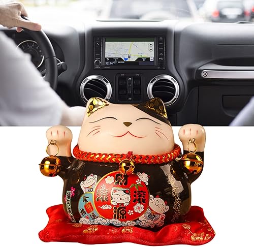 Miniatura 7 de FOTABPYTI Lucky Cat - Banco de monedas, caja de dinero de cerámica de 4.5 pulgadas, diseño exquisito maravilloso para la oficina (negro)