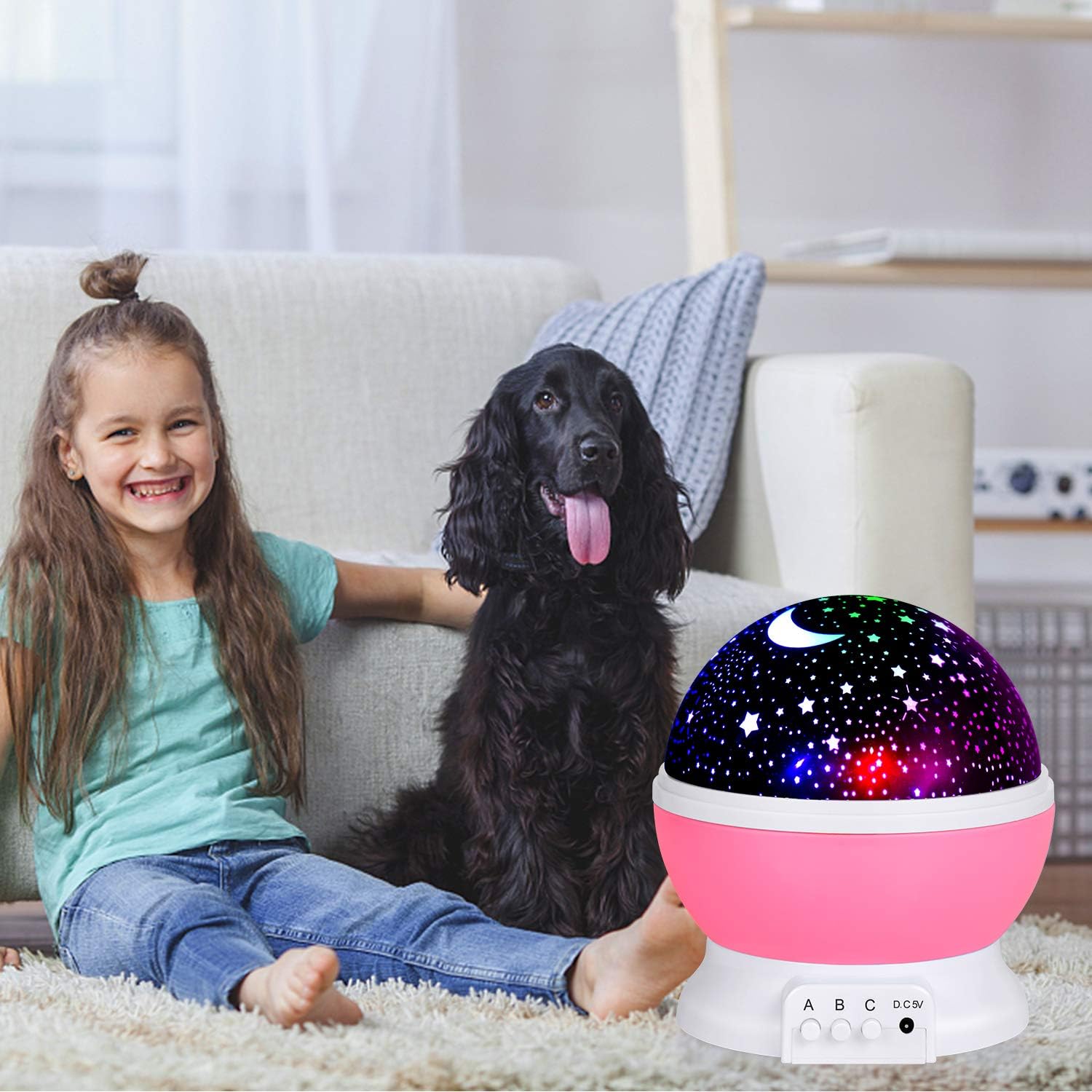 Star Night Light Projector, Baby Lights with 4 LED Bulbs 8 Light Color Changing with USB Cable 360 Degree Romantic Room Rotating Star Projector for Baby Kid Children Bedroom Decor