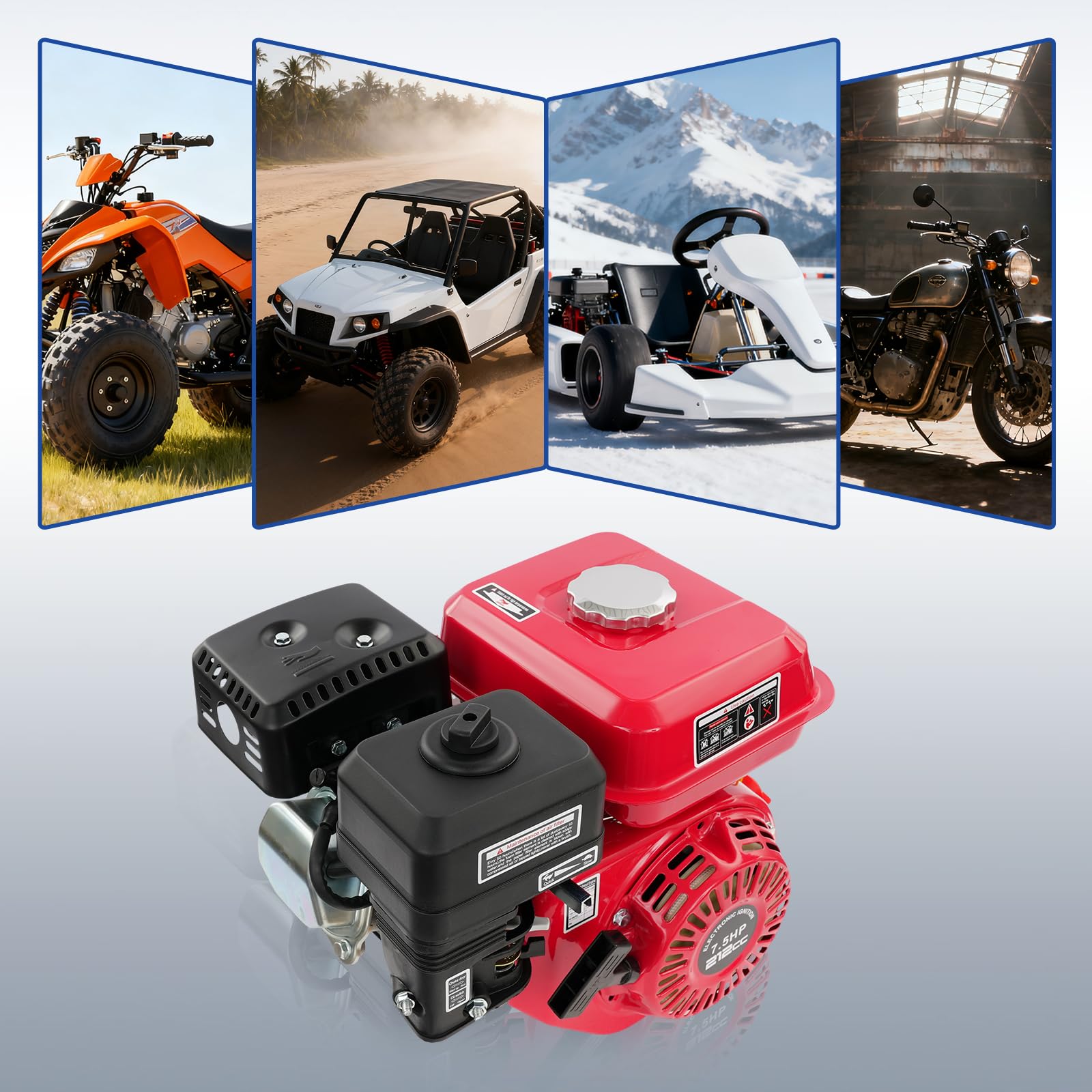 Motor de Gasolina 7.5CV 4 Tiempos OHV 212cc 4000W Monocilíndrico | Refrigerado por Aire 3600 RPM Torque 12N.m Arranque Manual con Alarma Aceite para Kart Maquinaria Agrícola Generador Bomba