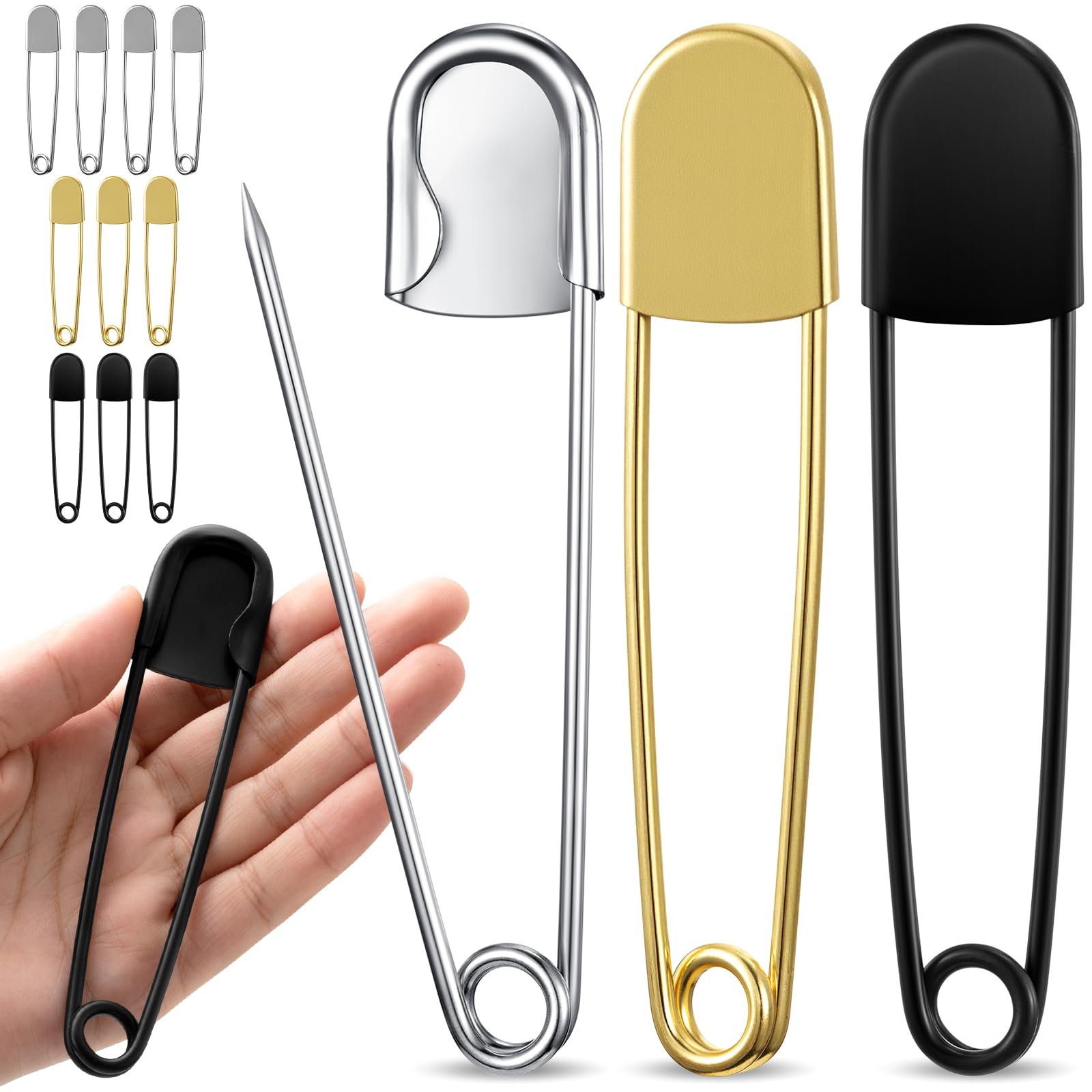 Juexica 10 Pcs 5 Inch Large Safety Pins, Giant Heavy Duty Jumbo Safety Pin
