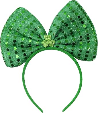 St Patricks Day Headband Green Glitter Bow Clover Headbands for Women Lucky Shamrock Hair Headwear Saint Patricks Day Irish Costume Accessories Parade Party Favors