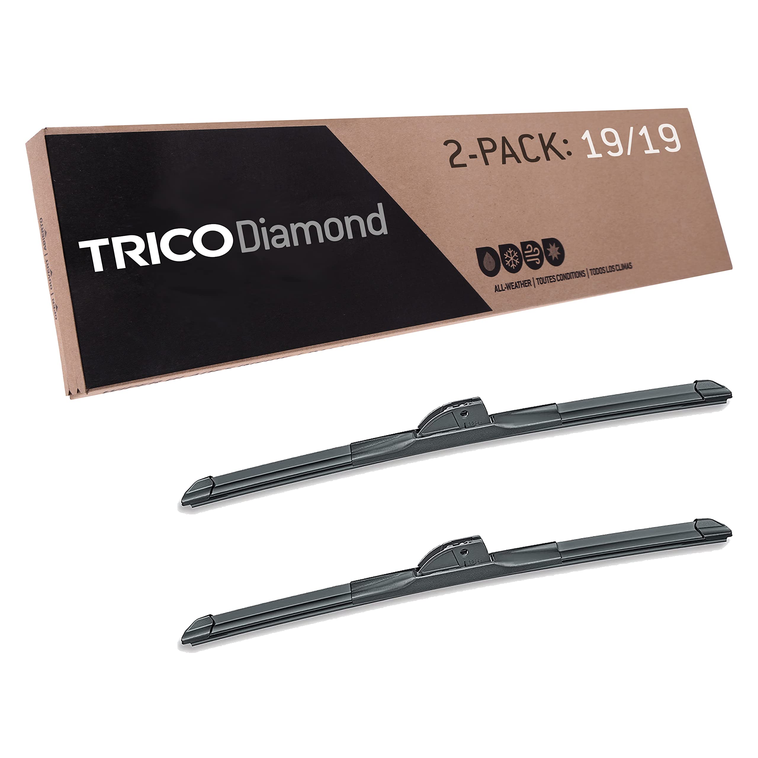 TRICO Diamond 19" + 19" Super Premium Automotive Replacement Windshield Wiper Blades (Set of 2), Passenger and Driver Side All-Weather Beam Wiper Blades for Select Vehicle Models (Item #25-1919)