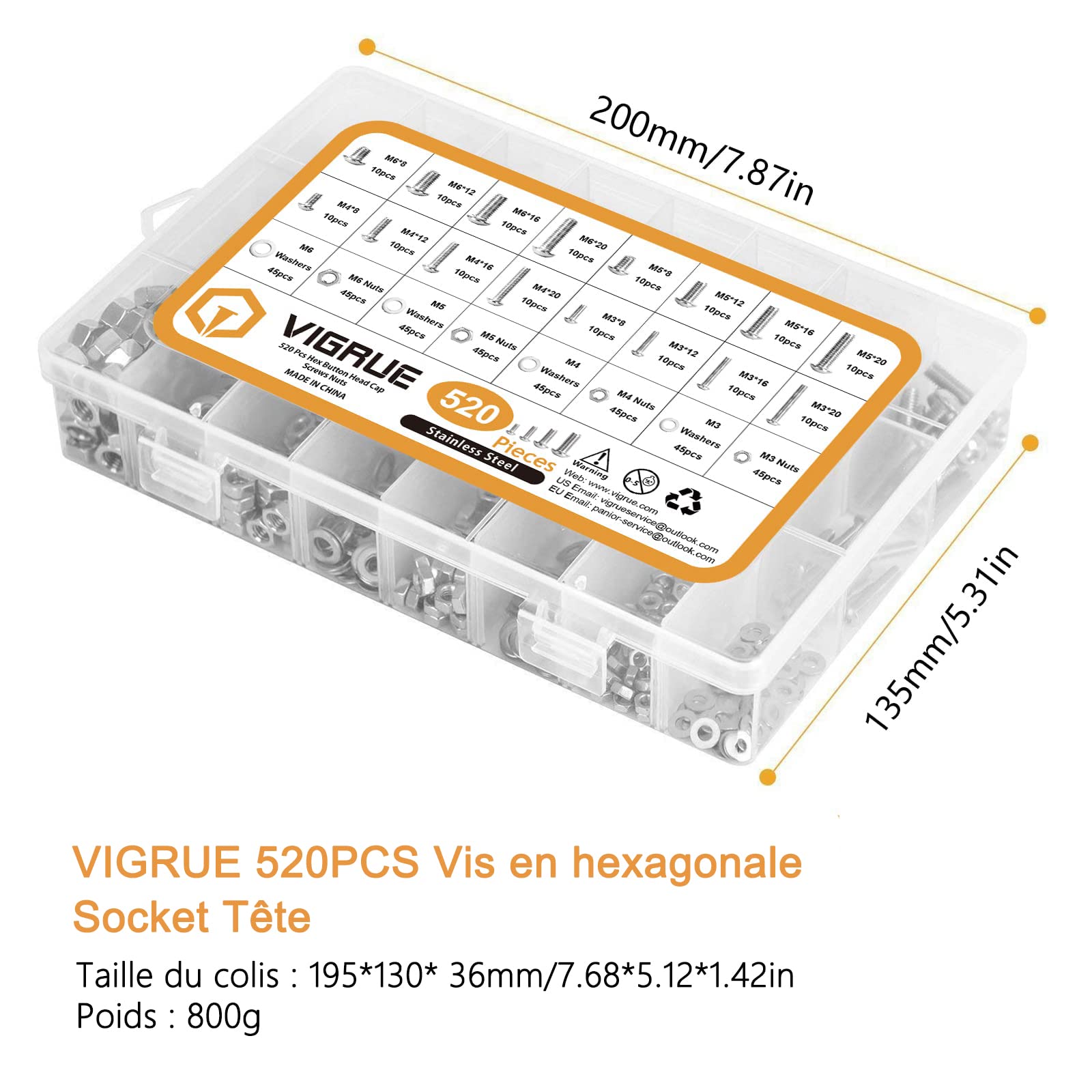 520PCS M3 M4 M5 M6 304 en Acier inoxydable Bouton à tête hexagonale Socket Tête Câble Boulons Vis avec écrous Assortiment - Vendu Par VIGRUE