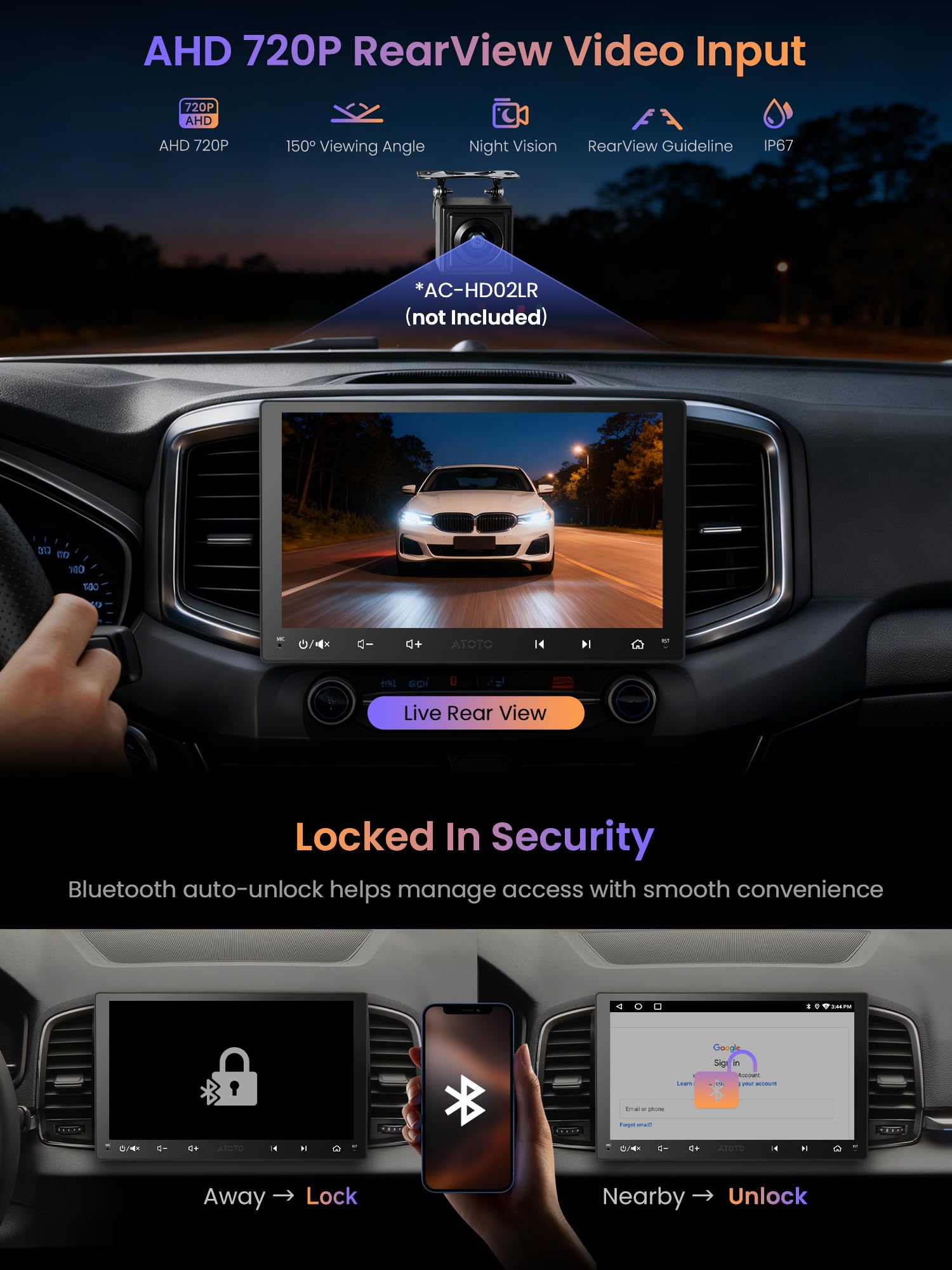 ATOTOZONE 9 pollici Android Autoradio 2 Din Android Auto CarPlay Wireless, Wi-Fi, Connessione Bluetooth IoT, Localizzazione GPS, Assistente AI  Geolocalizzato, BGSleep, EQ/DSP/RDS, Aggiornamento OTA