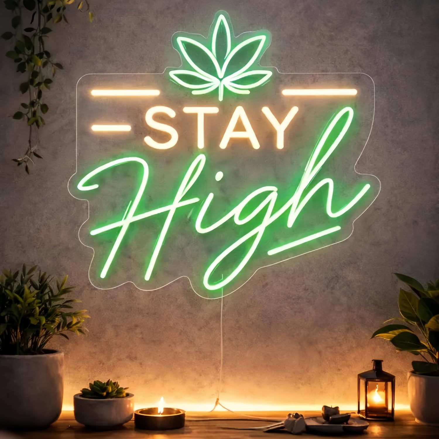 Green Leaf Neon Sign, Dimmable LED Light for Wall Decor, USB Powered Neon Lamp for Bar Man Cave Dispensary Store Hotel Party Decorations Unique Birthday Gift for Lover