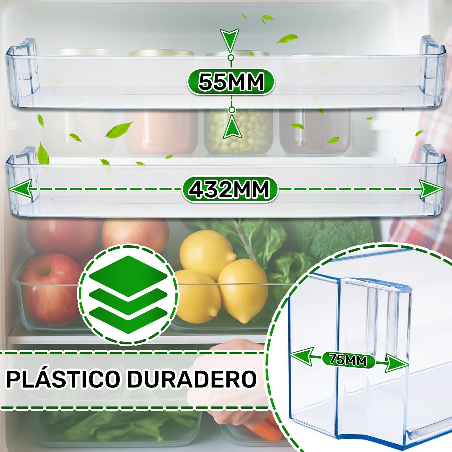 ONIX TECH Estante Puerta Frigorifico 432 х 75 x 55 mm con Código Original 1022432 1022446 1033024 para Amica - Garantía de 5 Años