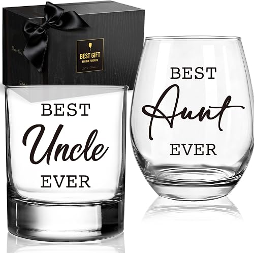 QHLLWT Best Uncle Aunt Wine Whiskey Glass Set for a Thoughtful Niece Nephew Gift