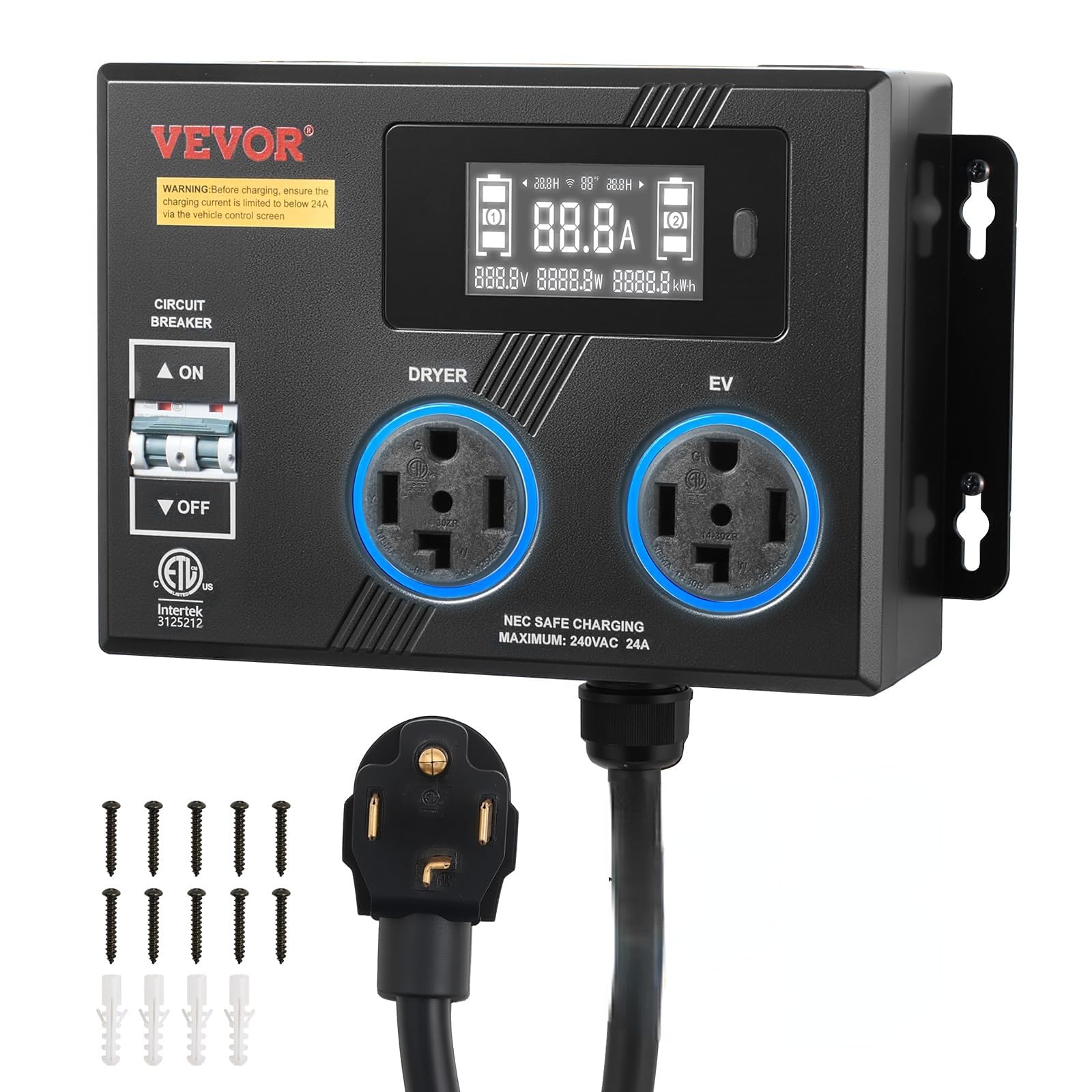 Photo 1 of VEVOR Automatic EV Charging Switch, NEMA 14-30, Splitter Switch for Dryer & EV Charger, 24A Max 240V Smart Power Distribution with Circuit Breaker, Real-Time Display, for EVs, Ovens, Dishwashers, ETL