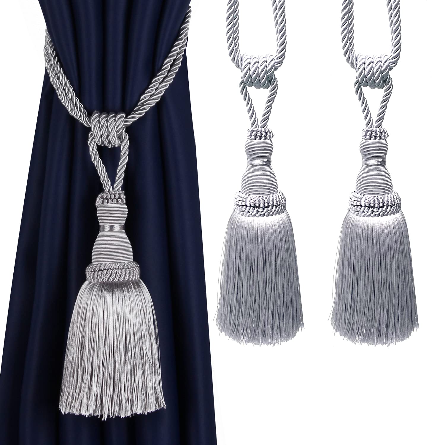 Tassel Curtain Tiebacks， Braided Rope Curtain Tiebacks With Tassels, Multicolor, 2/4 Pcs(Onecolor,2pcs)