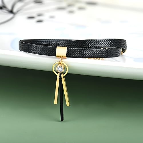 Miniatura 3 de FJ Gargantilla negra para mujer, collar gargantilla con toques dorados y plateados y un dije delicado.