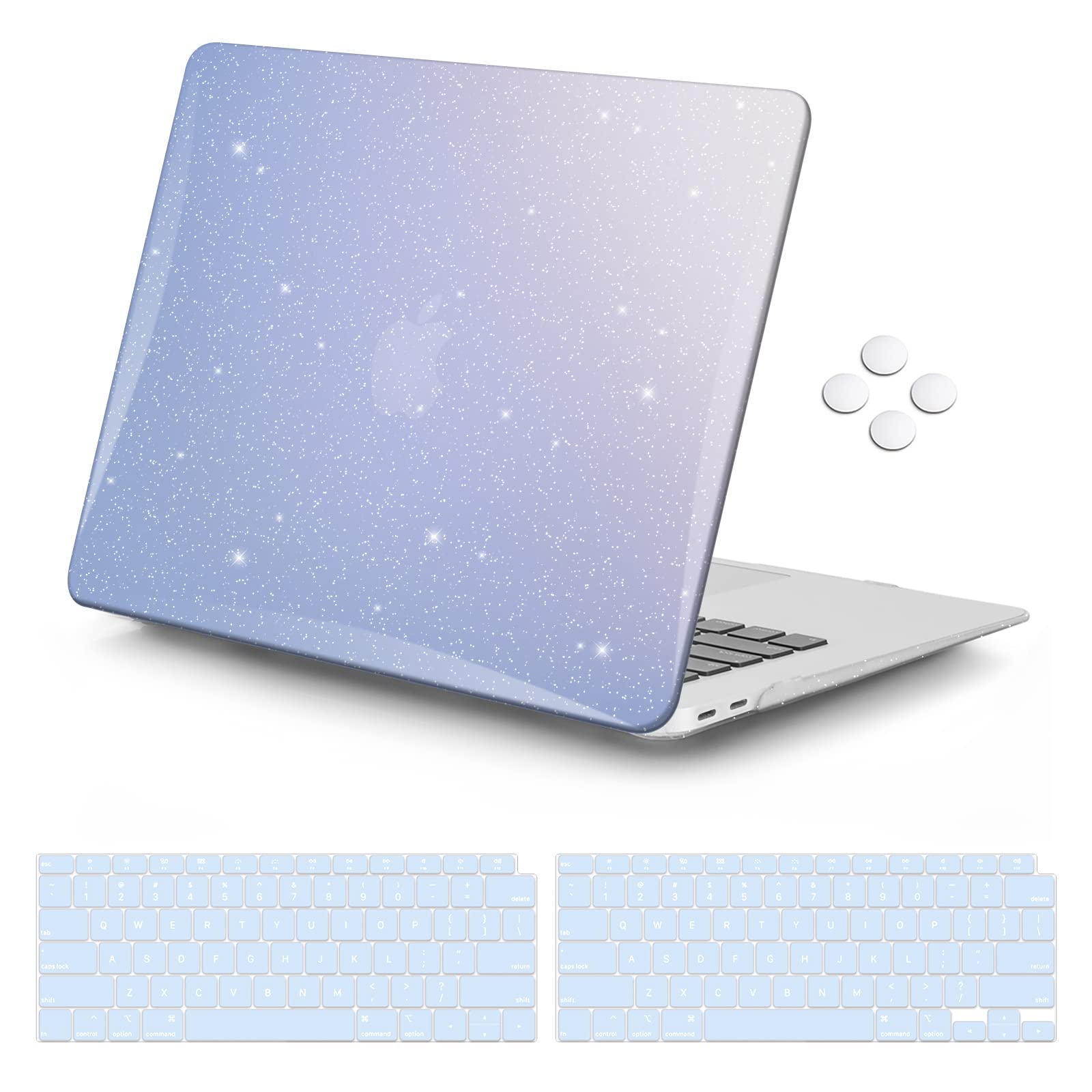 iCassofor MacBook Air 13 Inch Case 2022 2021 2020 2019 2018 M1/A2337/A2179/A1932 with Retina Display Touch ID, Glitter Hard Shell Case+ Keyboard Cover + Screen Protector-Glitter Purple Gradient