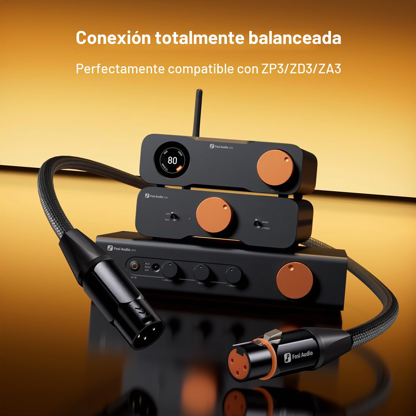 Fosi Audio XLR Cable de 1 Pie, Cables de Preamplificador a Amplificador de Potencia (Paquete de 2), Blindaje Duradero para Amplificador ZA3 ZD3, DAC, Preamplificador y Micrófono